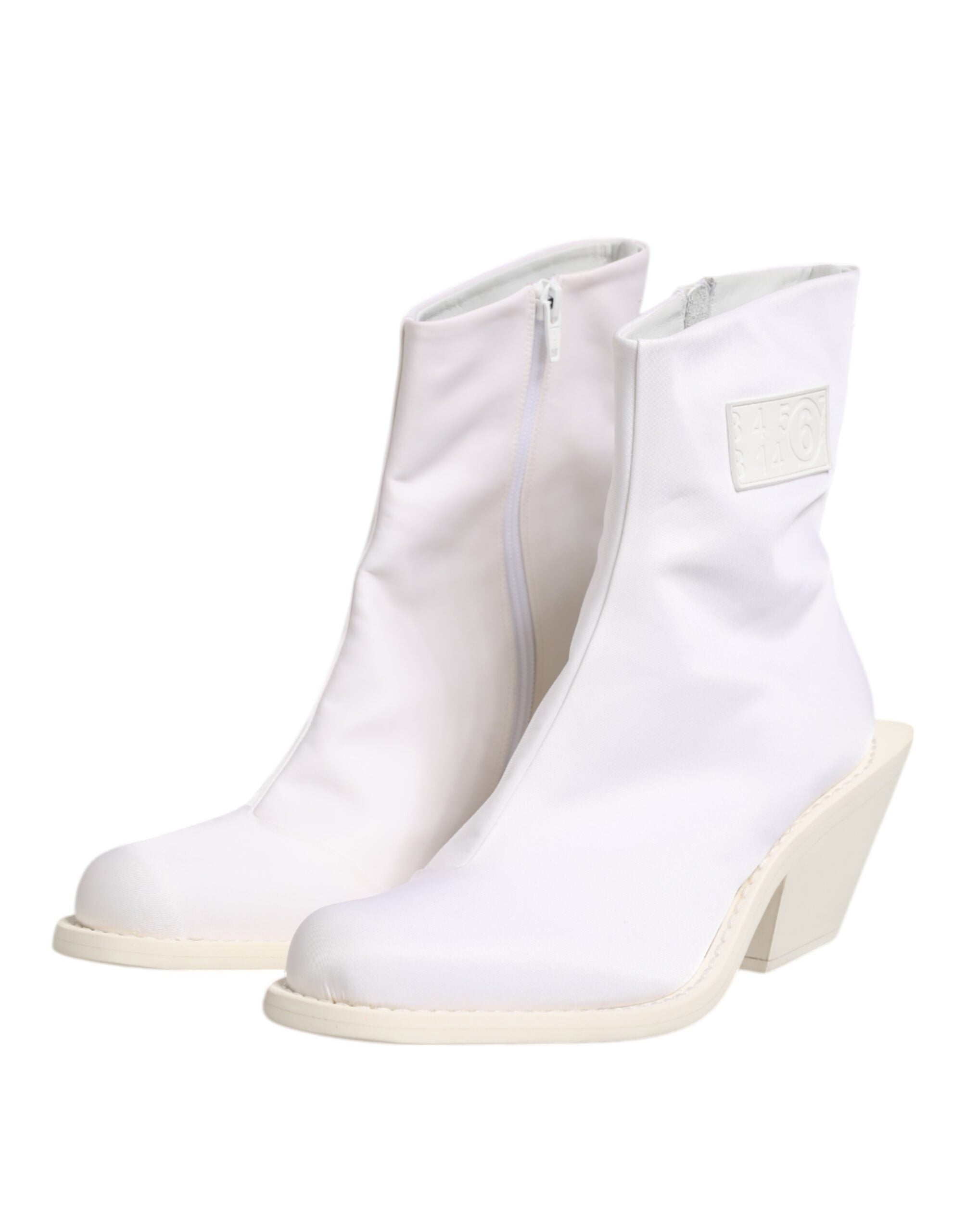 White Square Heel Zip Ankle Boots Shoes