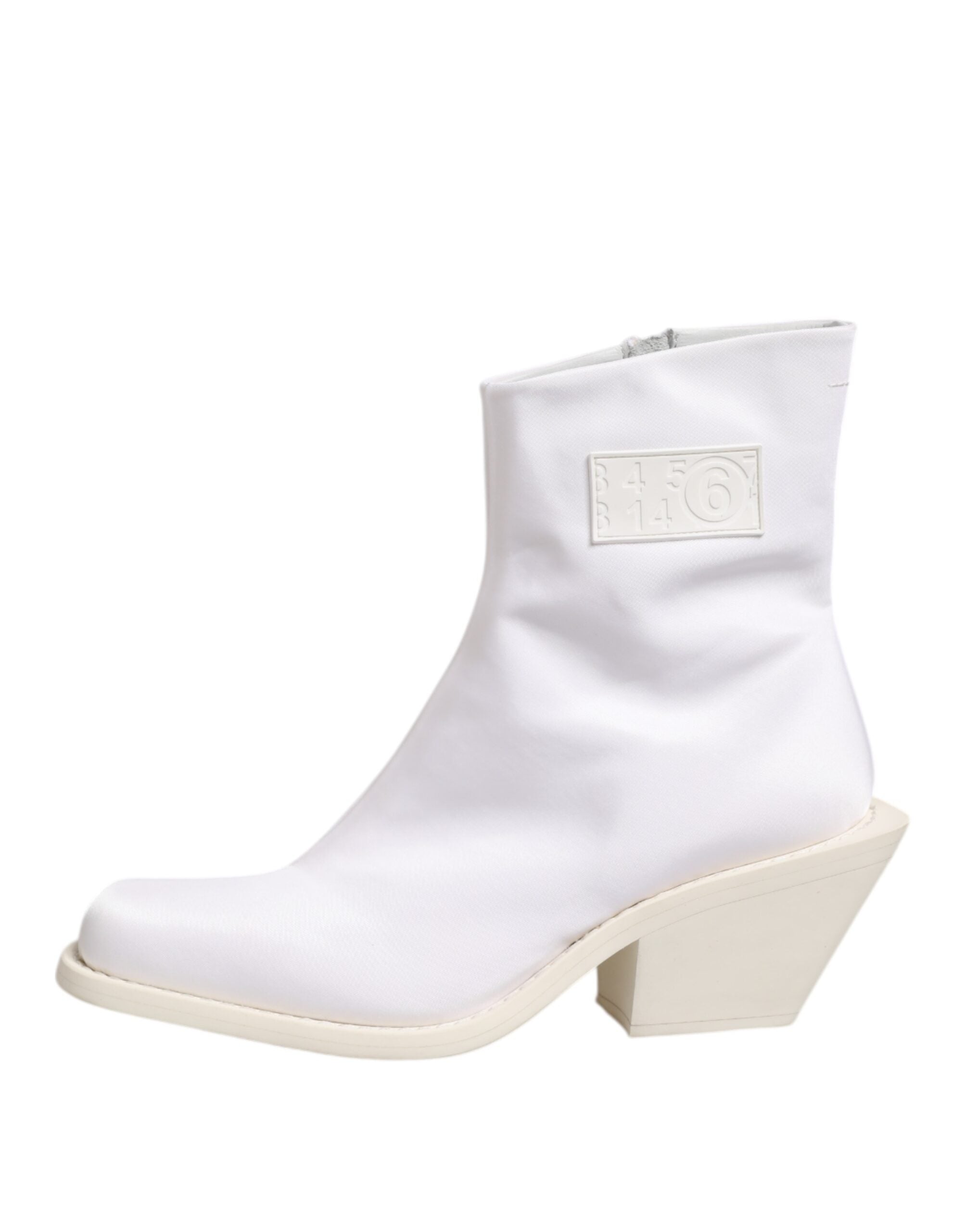 White Square Heel Zip Ankle Boots Shoes