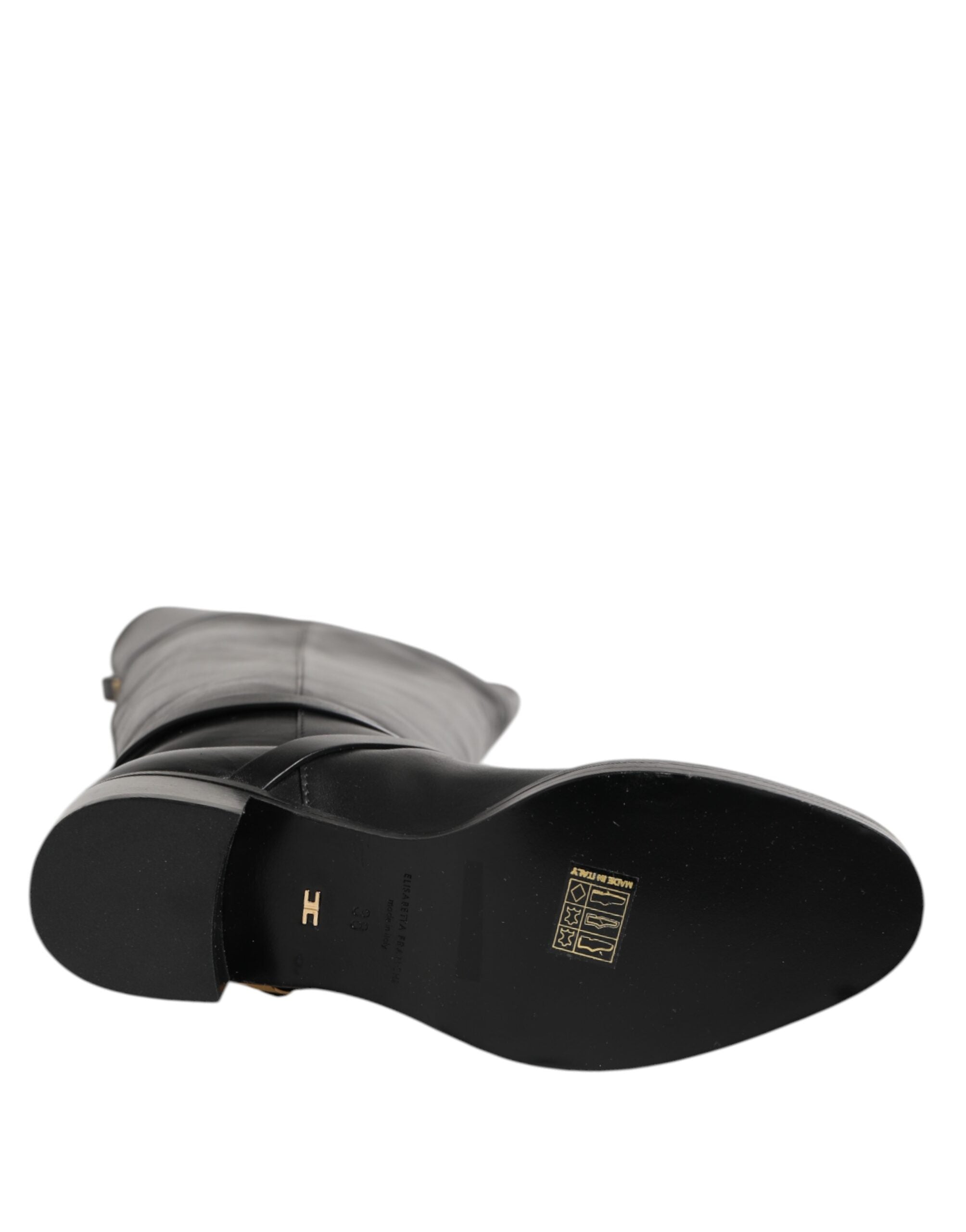 Black Leather Buckled High Boots Shoes