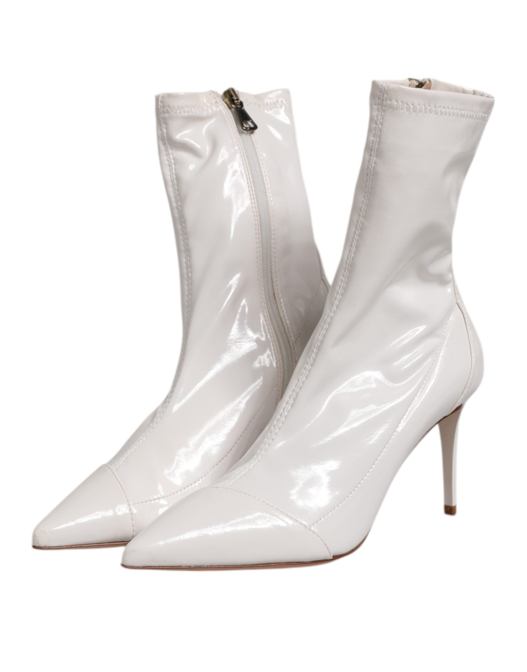 White Stiletto Heels Mid Calf Boots Shoes