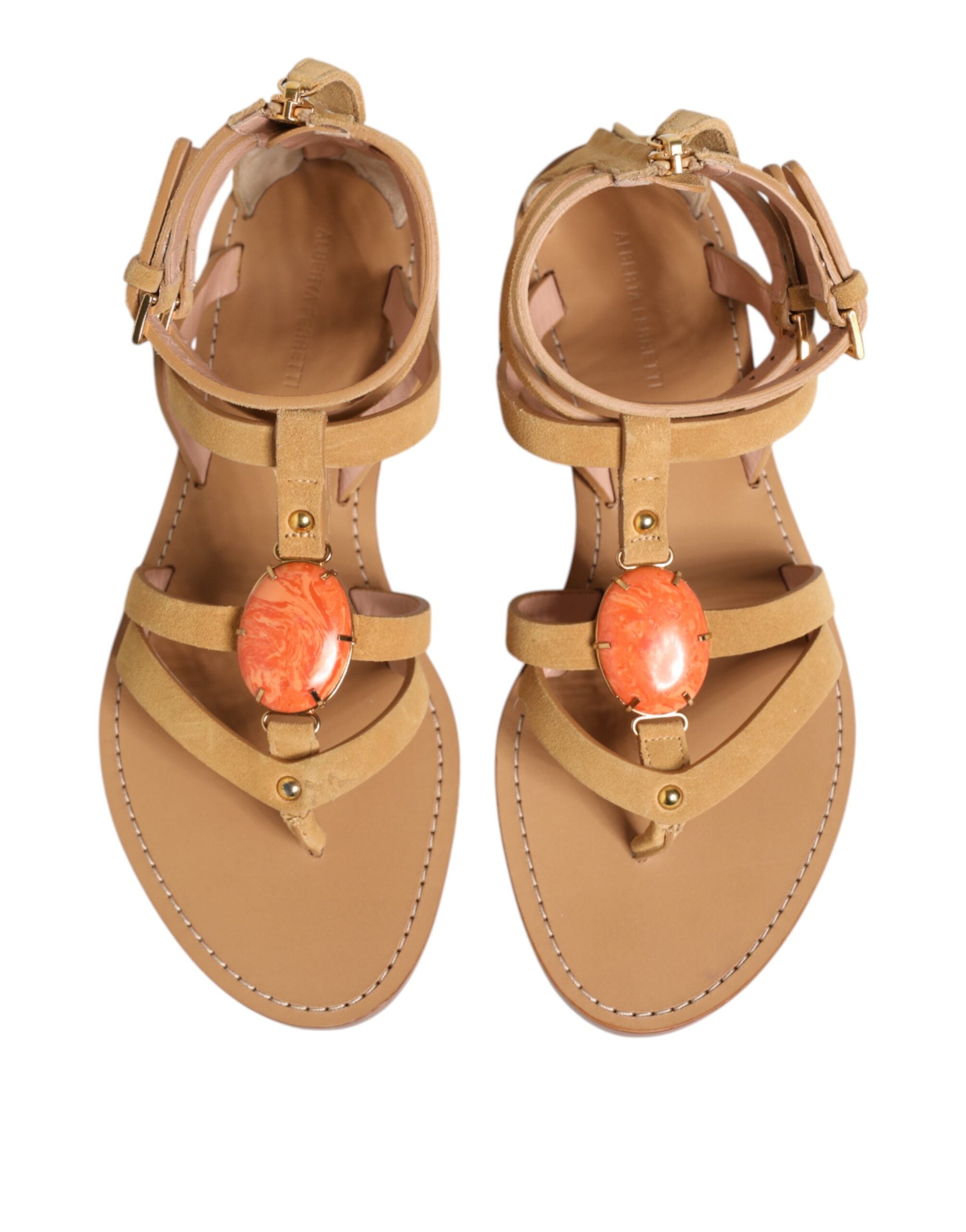 Brown Flip Flops Zipper Ankle Strap Shoes