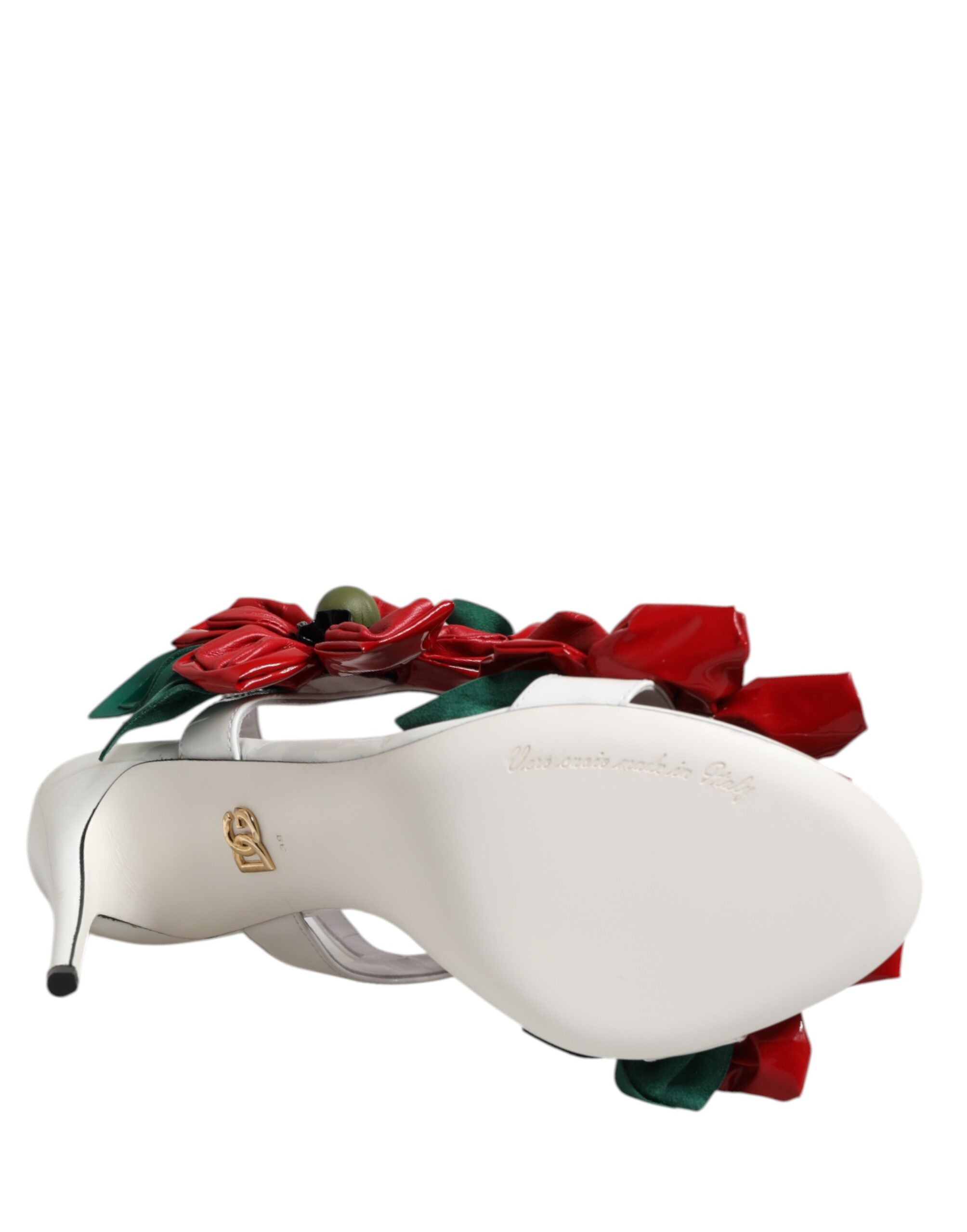 White Leather Floral Detailing Sandals Shoes