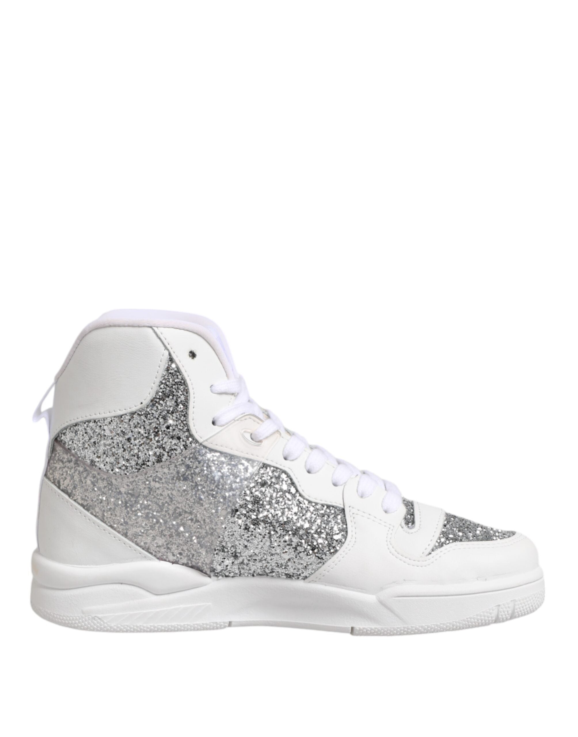 White Silver High Top Women Sneakers Shoes