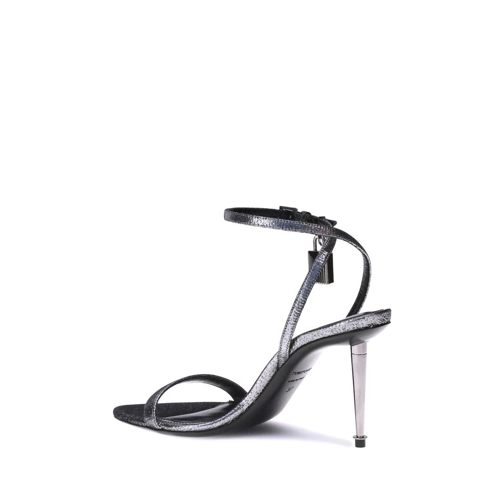 Silver Calf Leather Bos Taurus Stiletto Heel Sandals