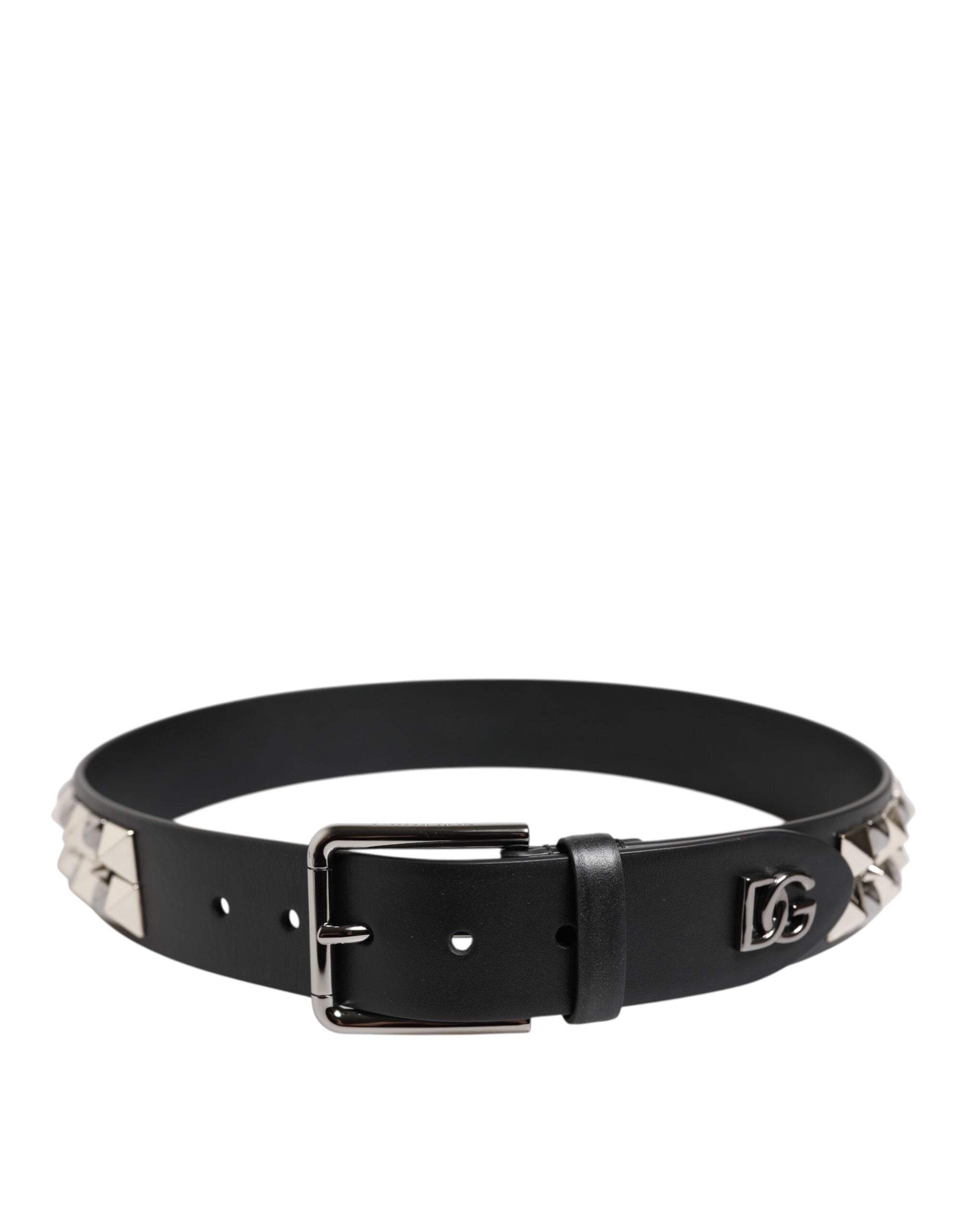 Black Leather Studded DG Metal Buckle Belt