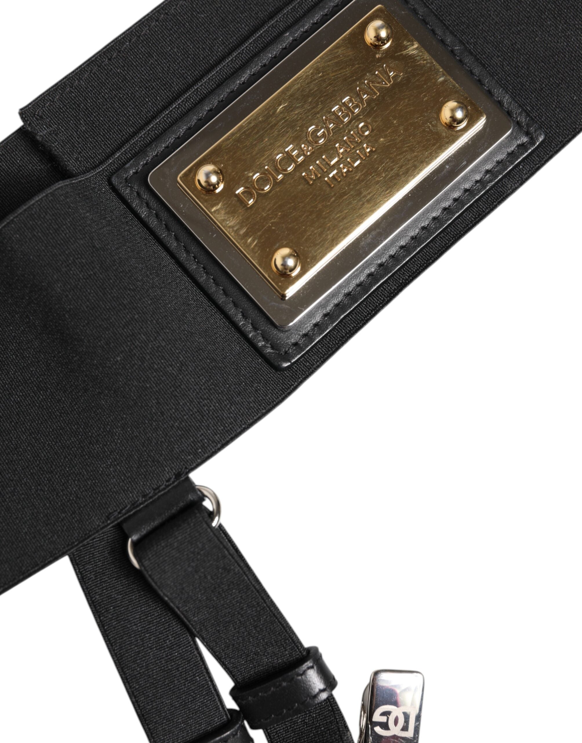 Black Leather Logo Wide Waist Belt Suspender