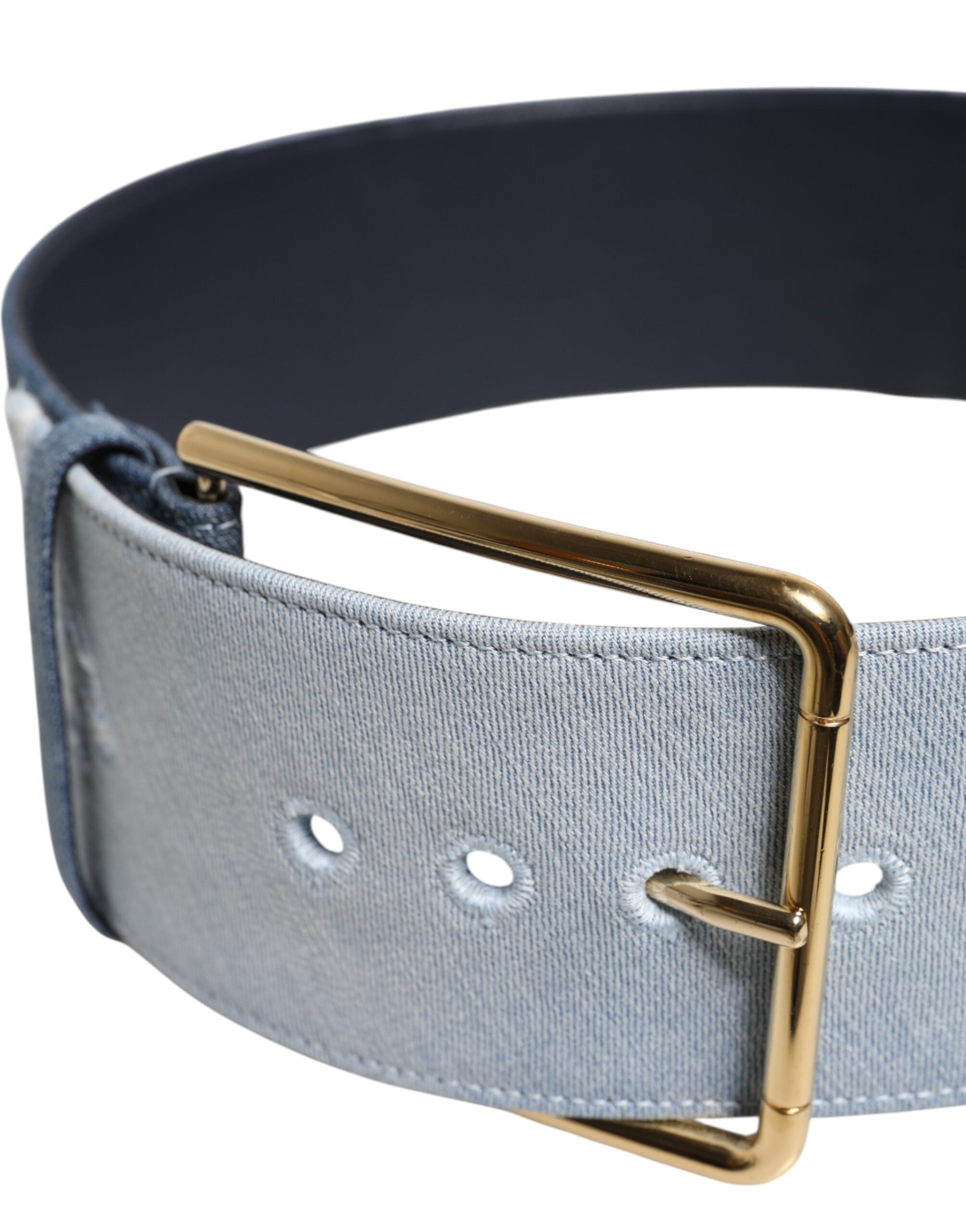 Two Tone Blue Denim Gold Metal Buckle Belt