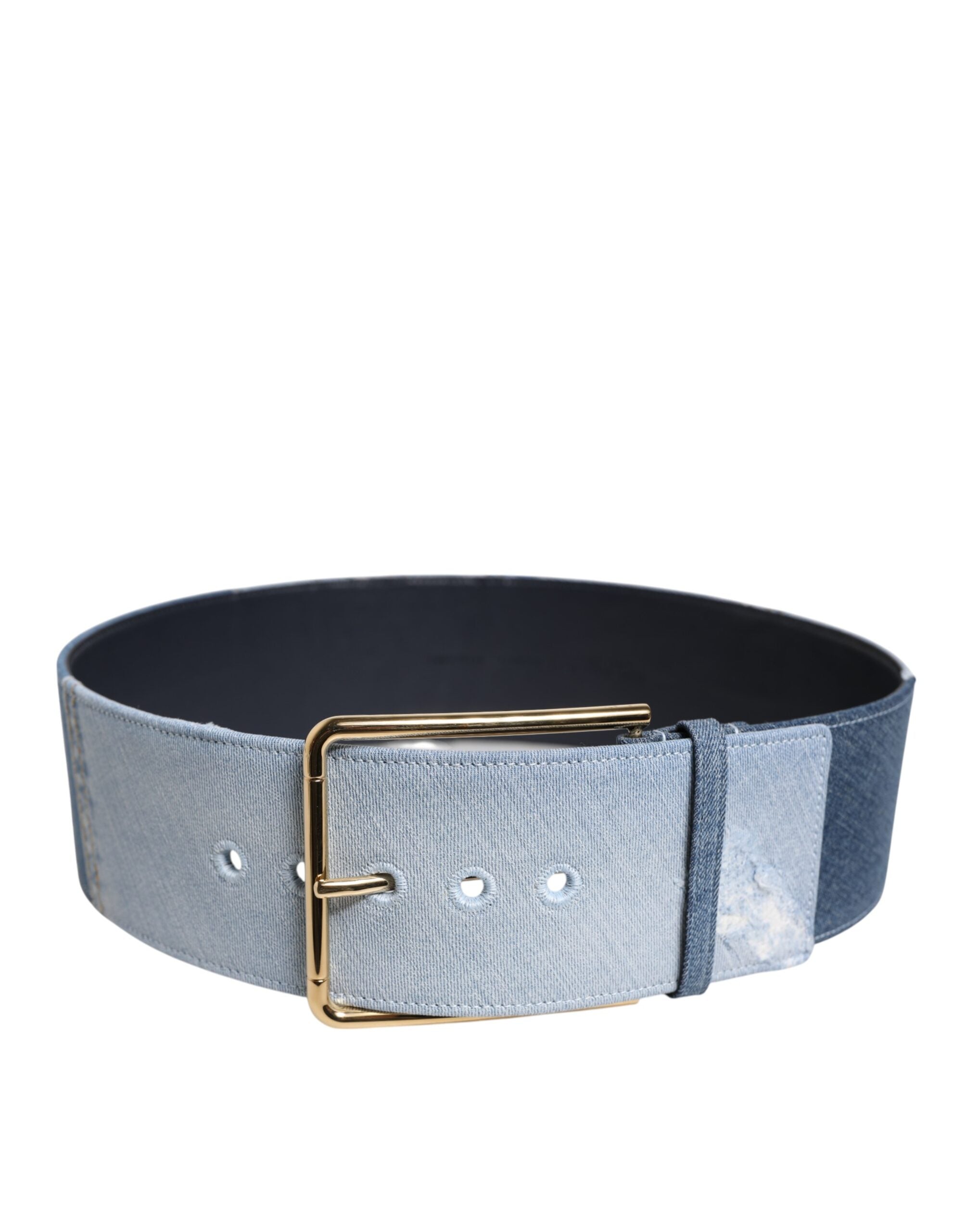Two Tone Blue Denim Gold Metal Buckle Belt