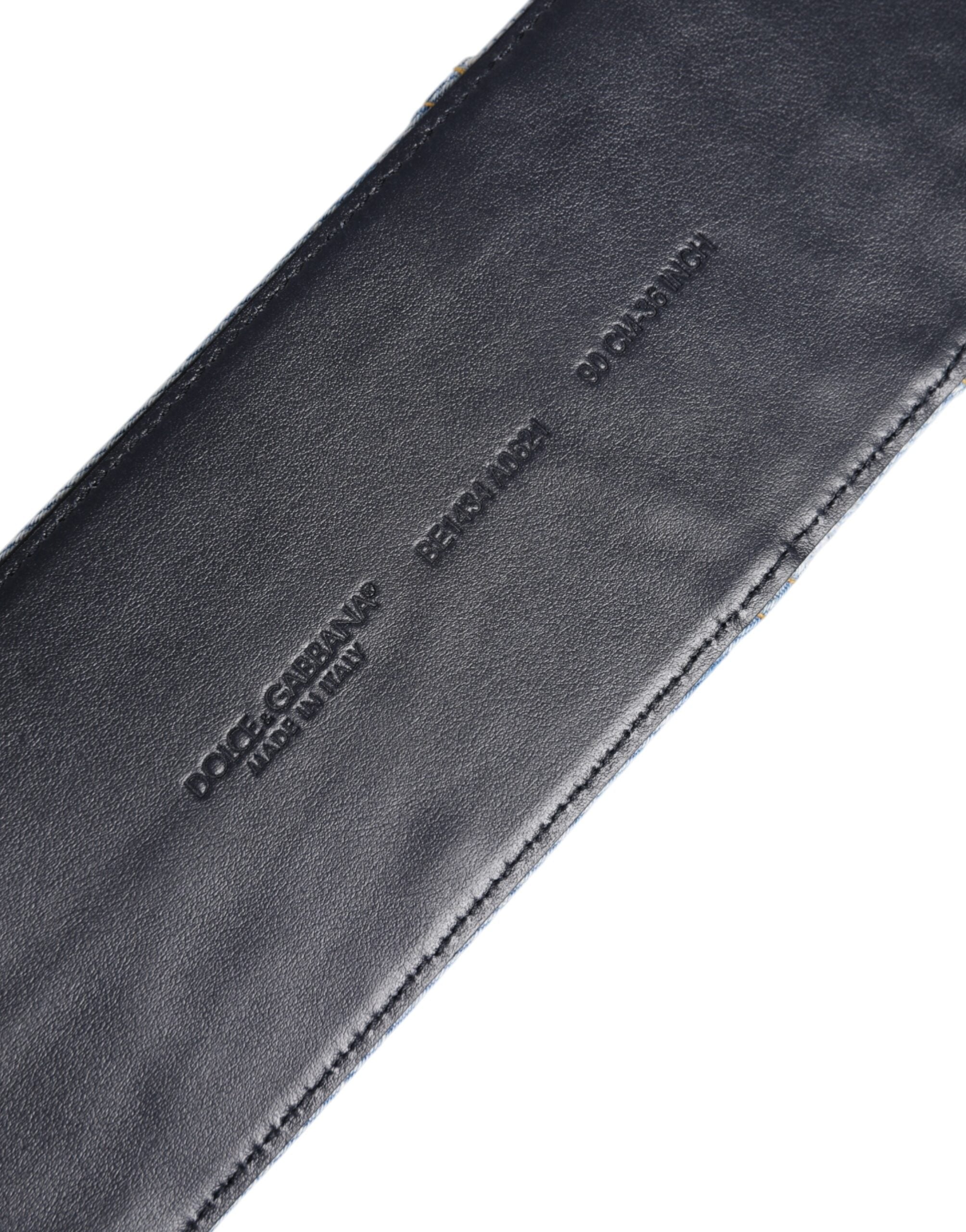 Two Tone Blue Denim Gold Metal Buckle Belt