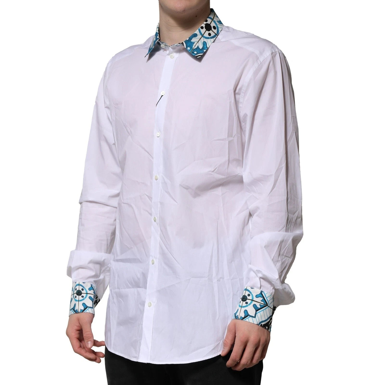 White Majolica Detailing GOLD Dress Shirt
