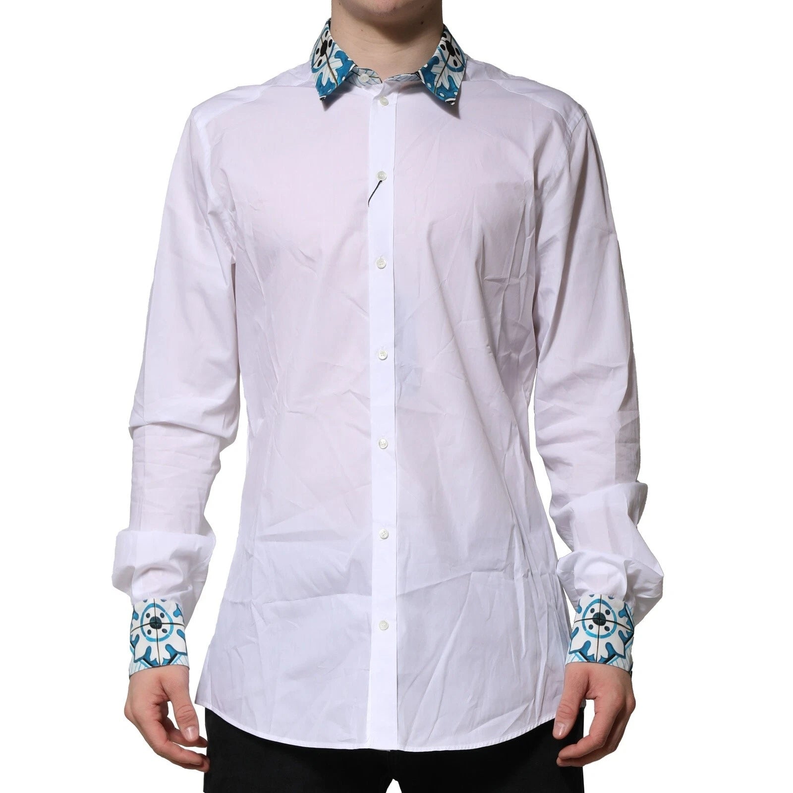 White Majolica Detailing GOLD Dress Shirt