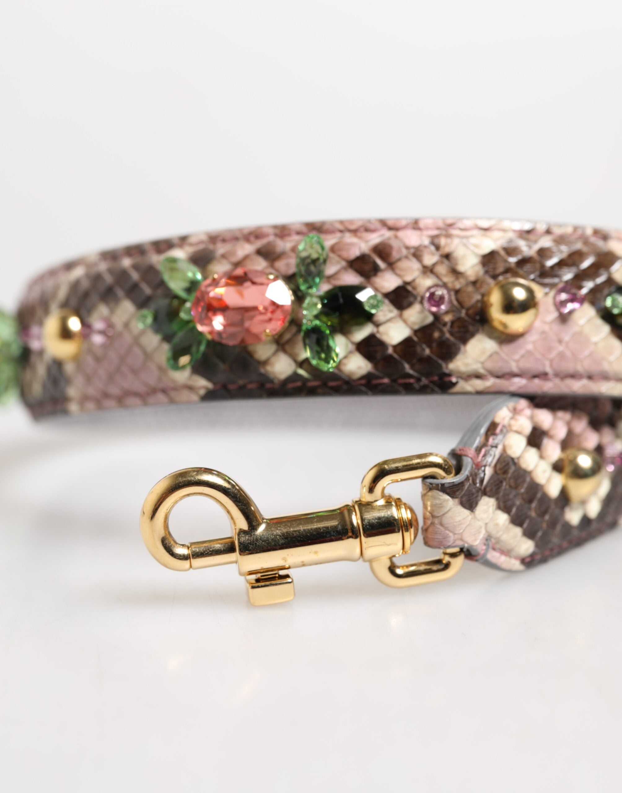 Multicolor Python Embellished Crystal Stud Shoulder Strap