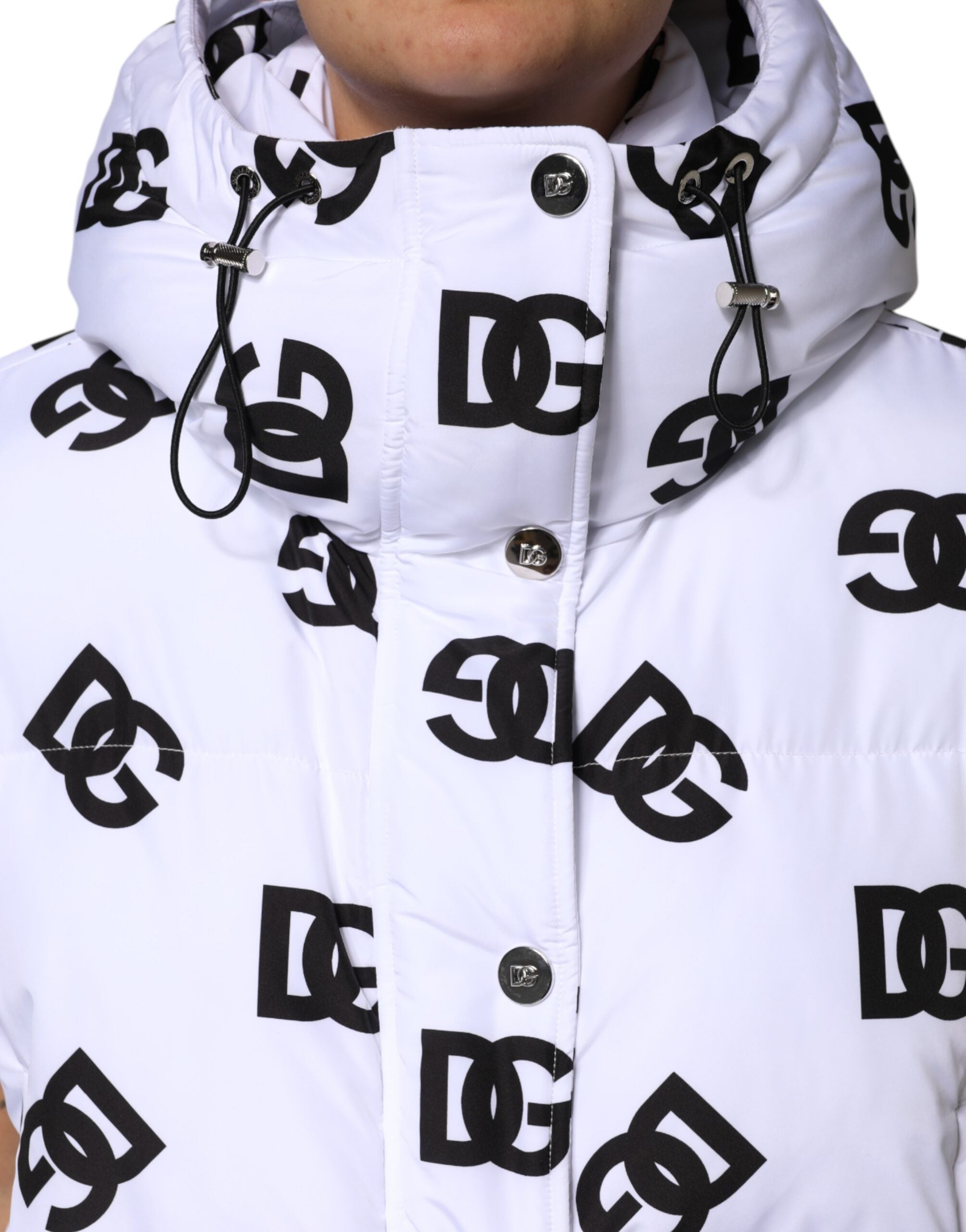 White Black DG Mania Polyester Puffer Jacket