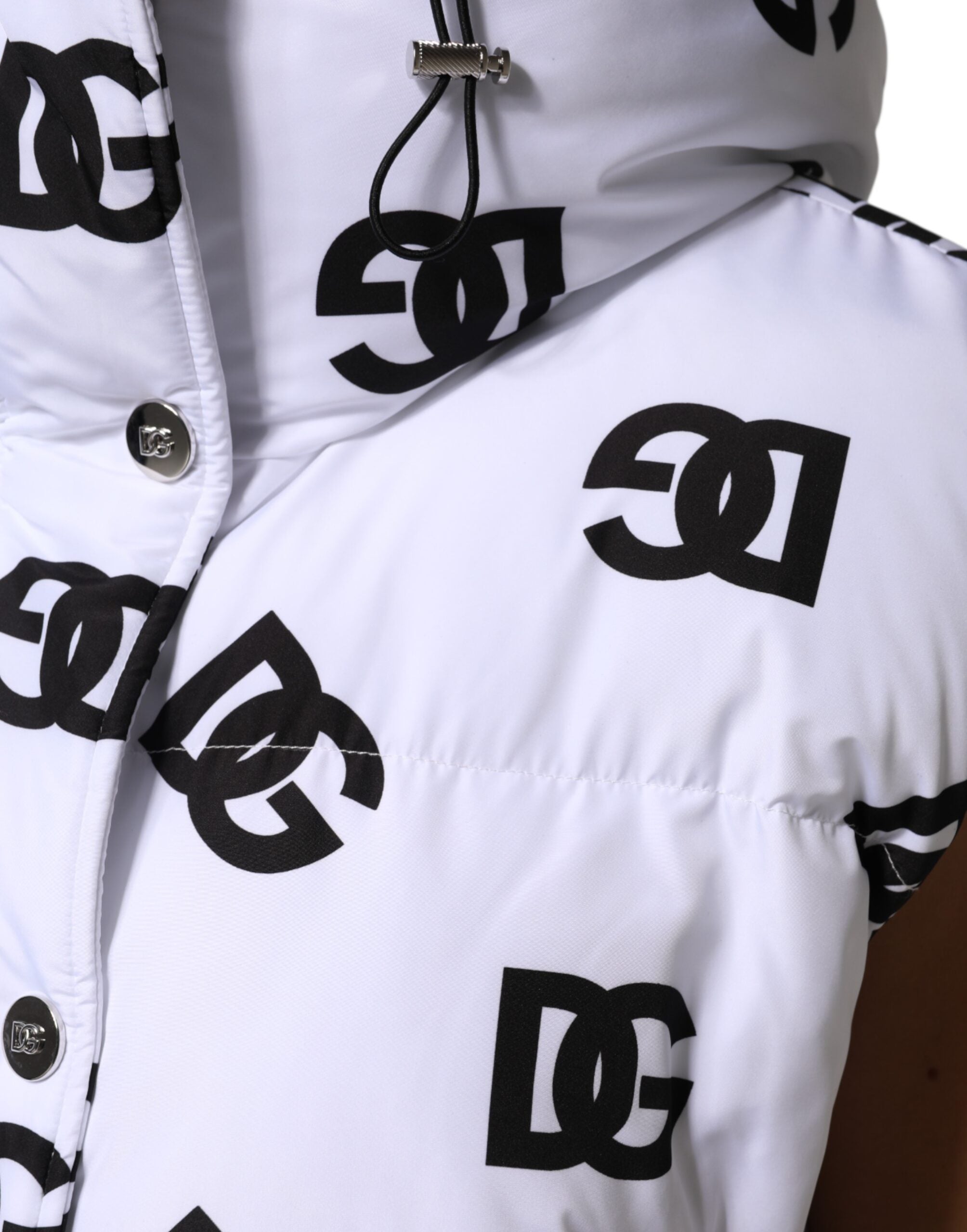 White Black DG Mania Polyester Puffer Jacket