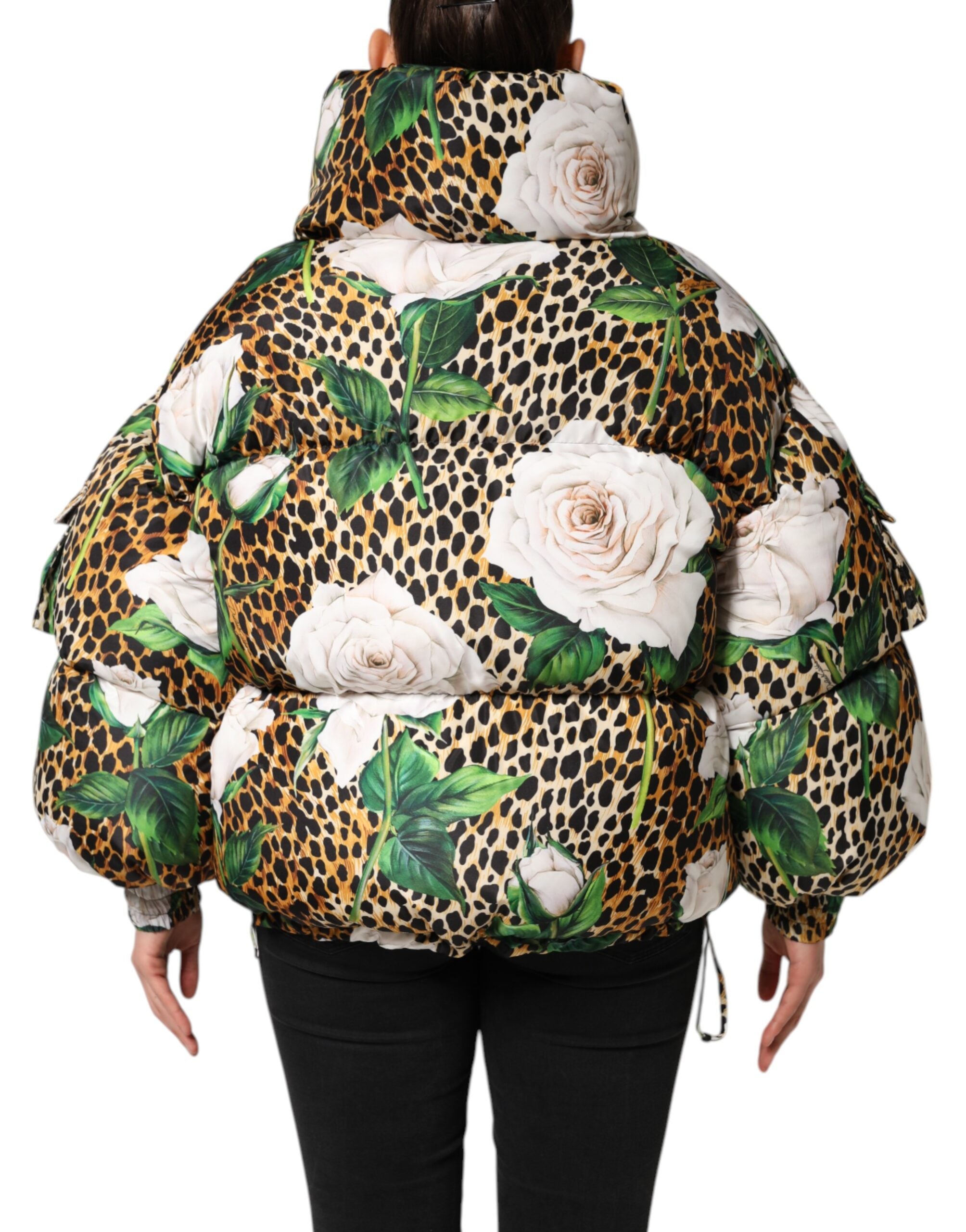 Multicolor Leopard Rose Puffer Quilted Jacket