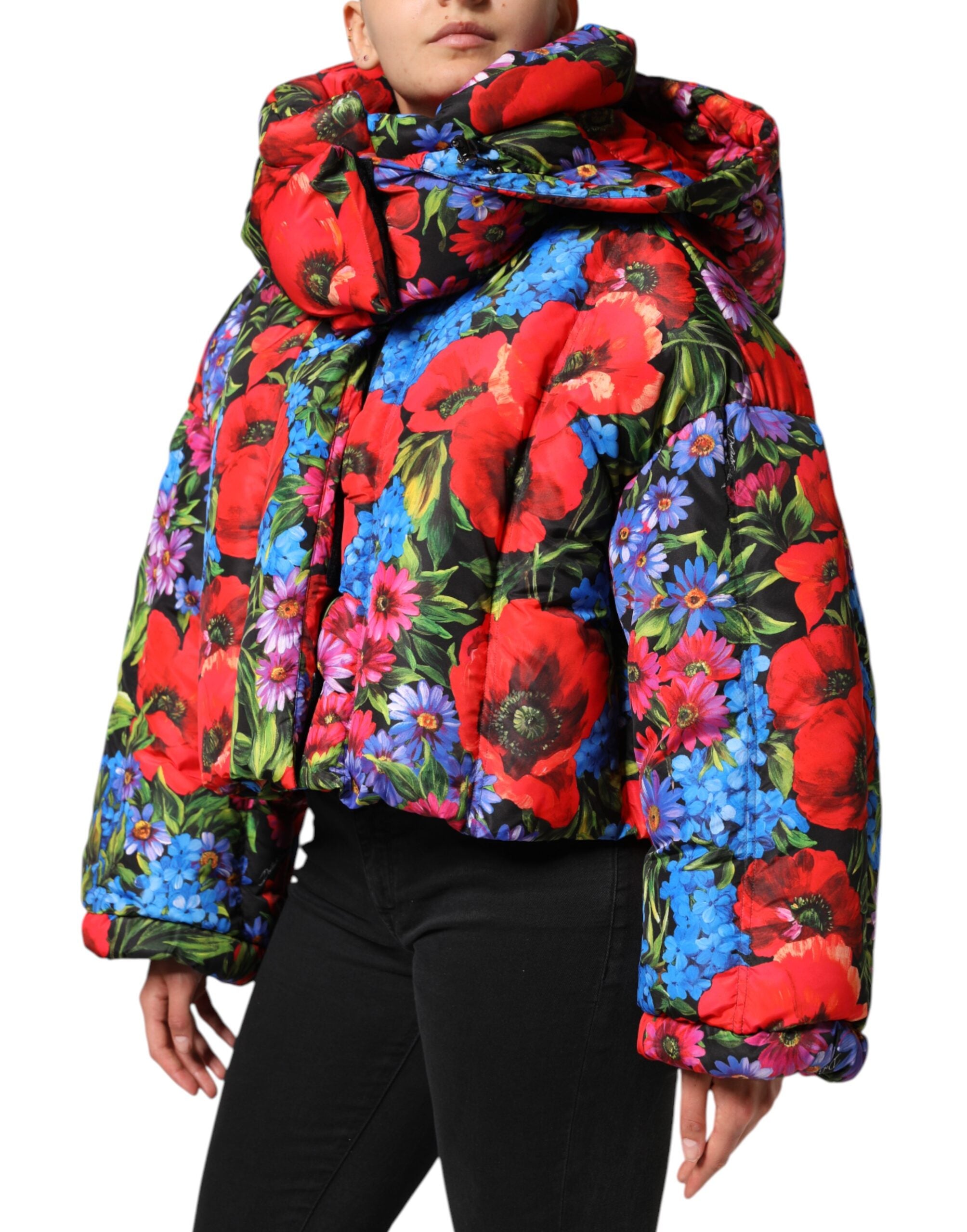 Multicolor Floral Hooded Puffer Coat Jacket