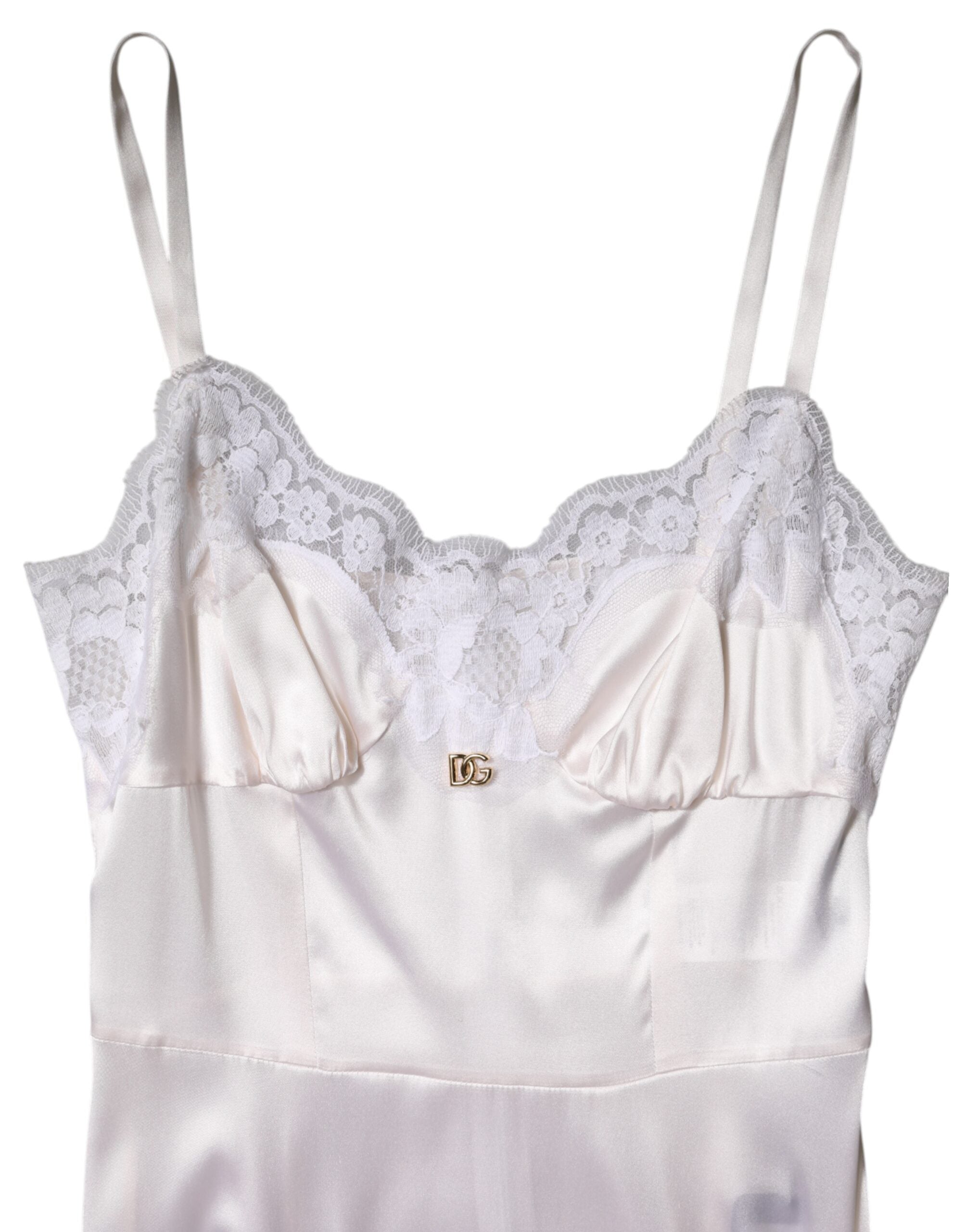 White Lace Gold DG Logo Silk Dress Sleepwear