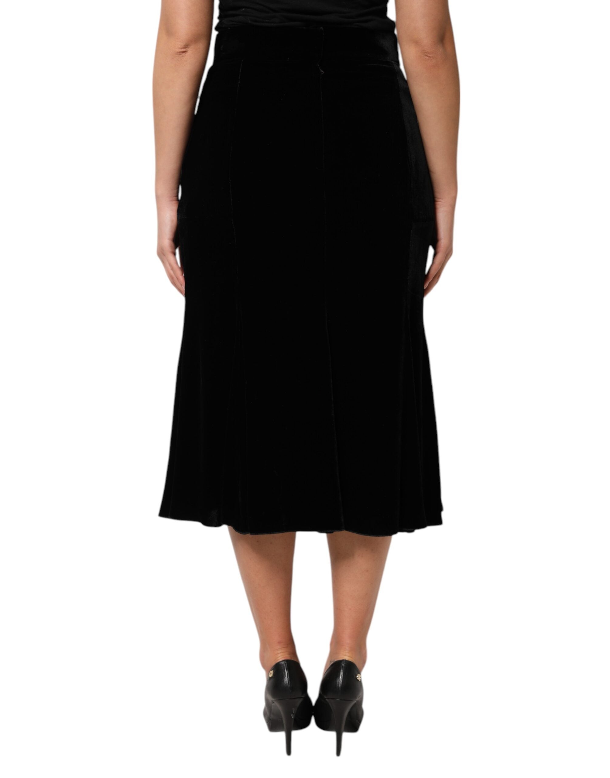 Black High Waist Fit Flared Midi Skirt