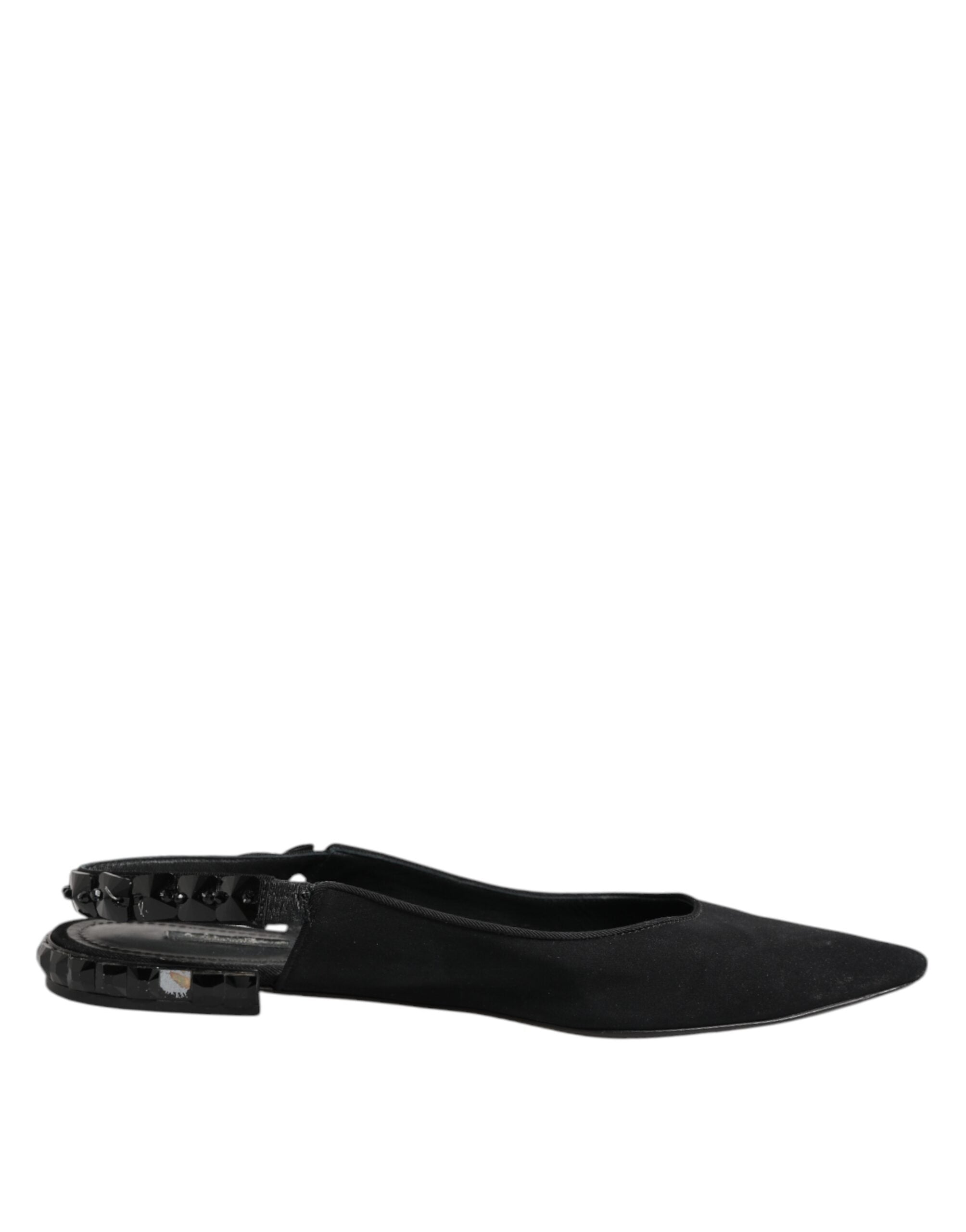 Black Crystal Charmeuse Slingback Shoes
