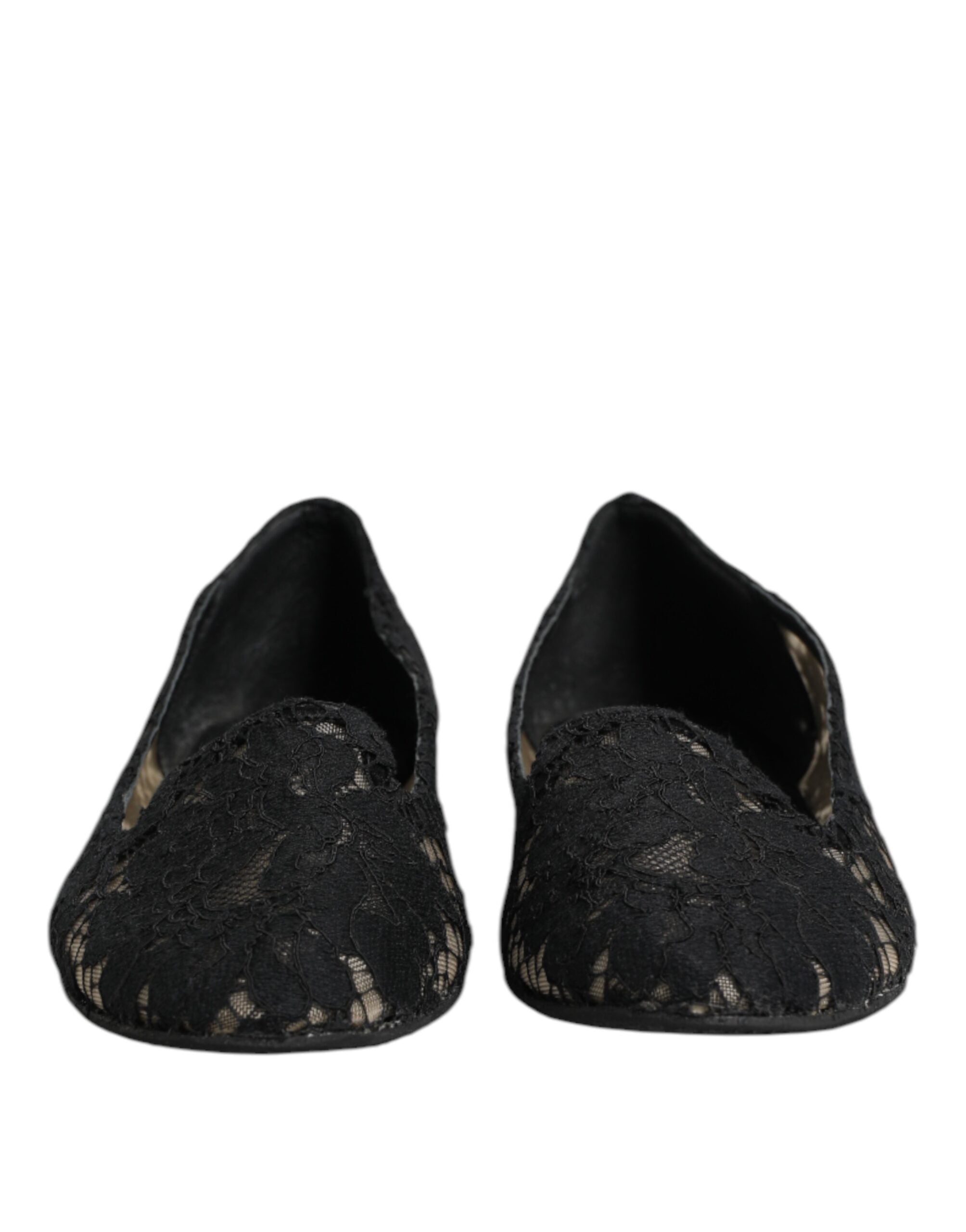 Black Taormina Lace Slip On Flats Shoes