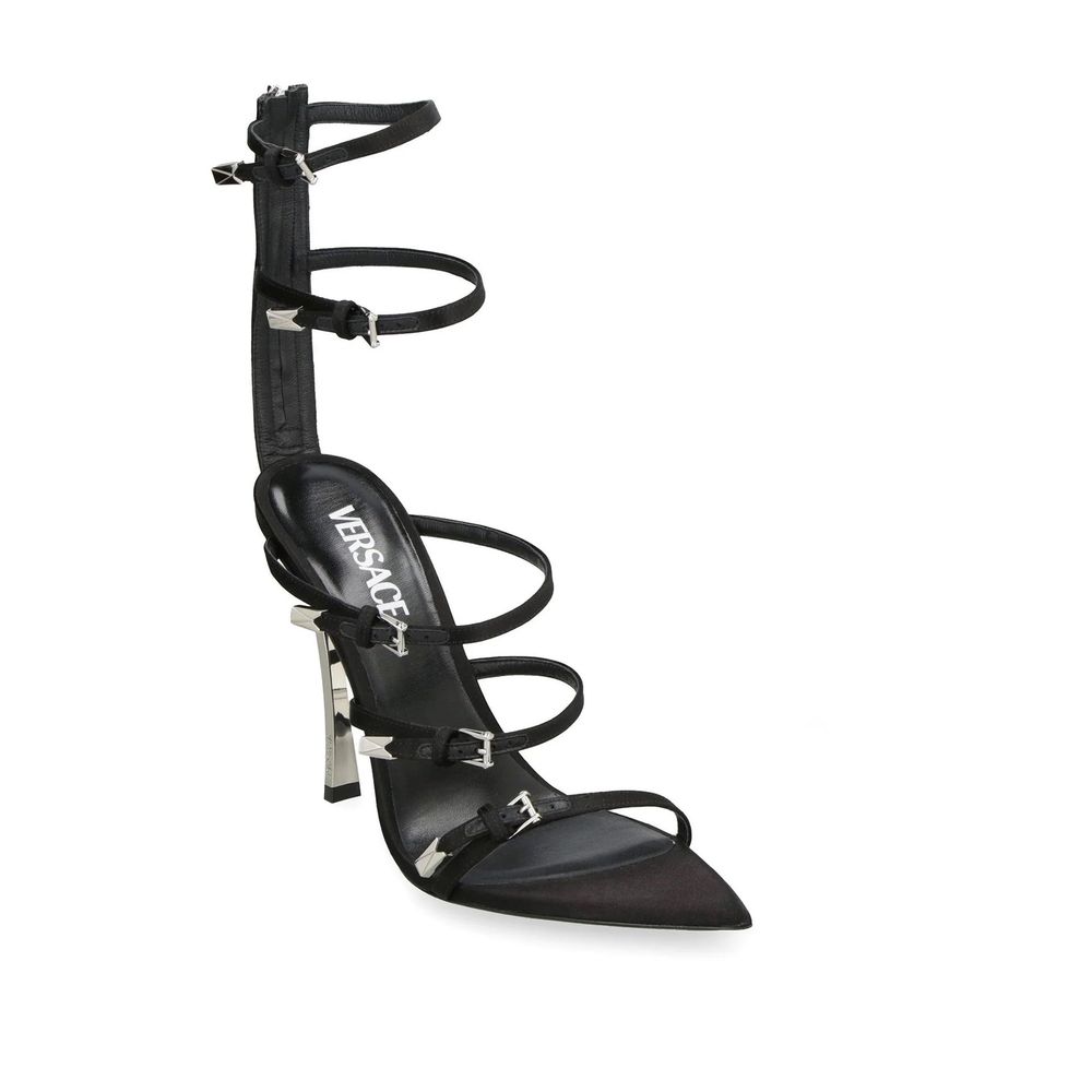 Black Calfskin Stiletto Heel Sandals