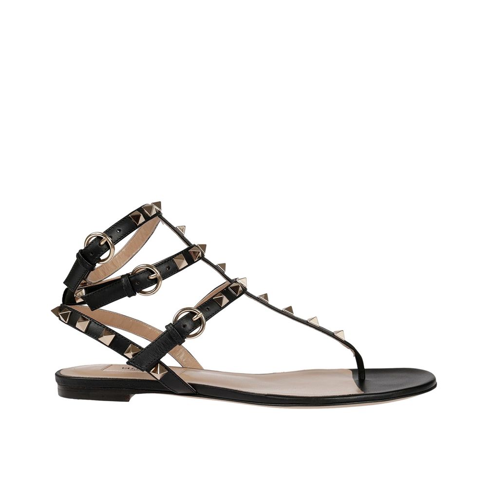 Black Calfskin Flip-Flop Sandals