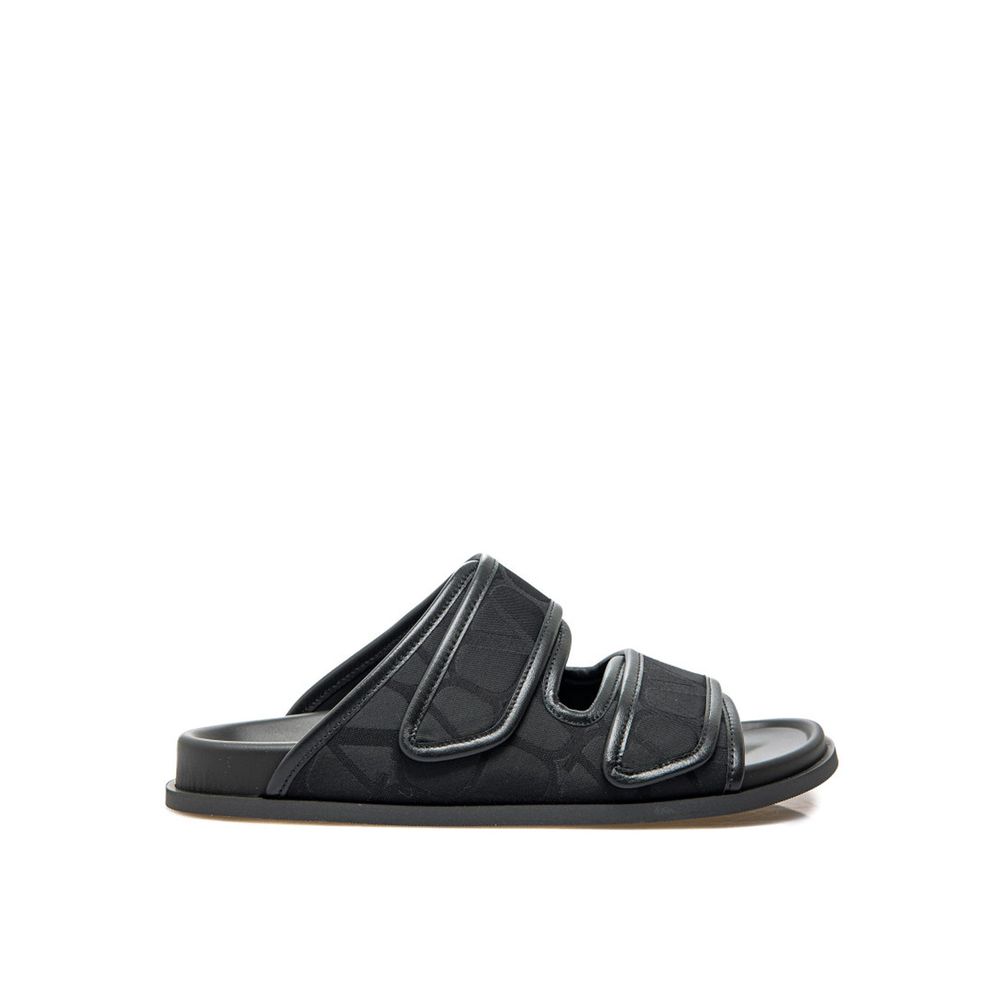 Black Fabric Flat Sandals