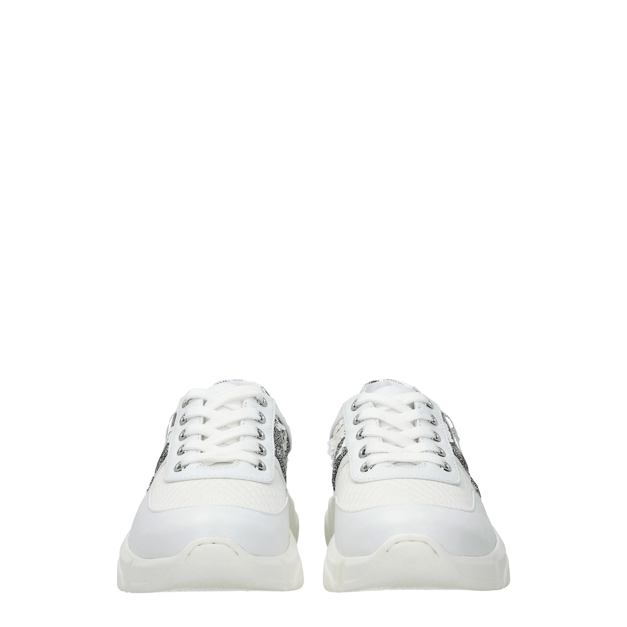 White Fabric Chunky Sneakers