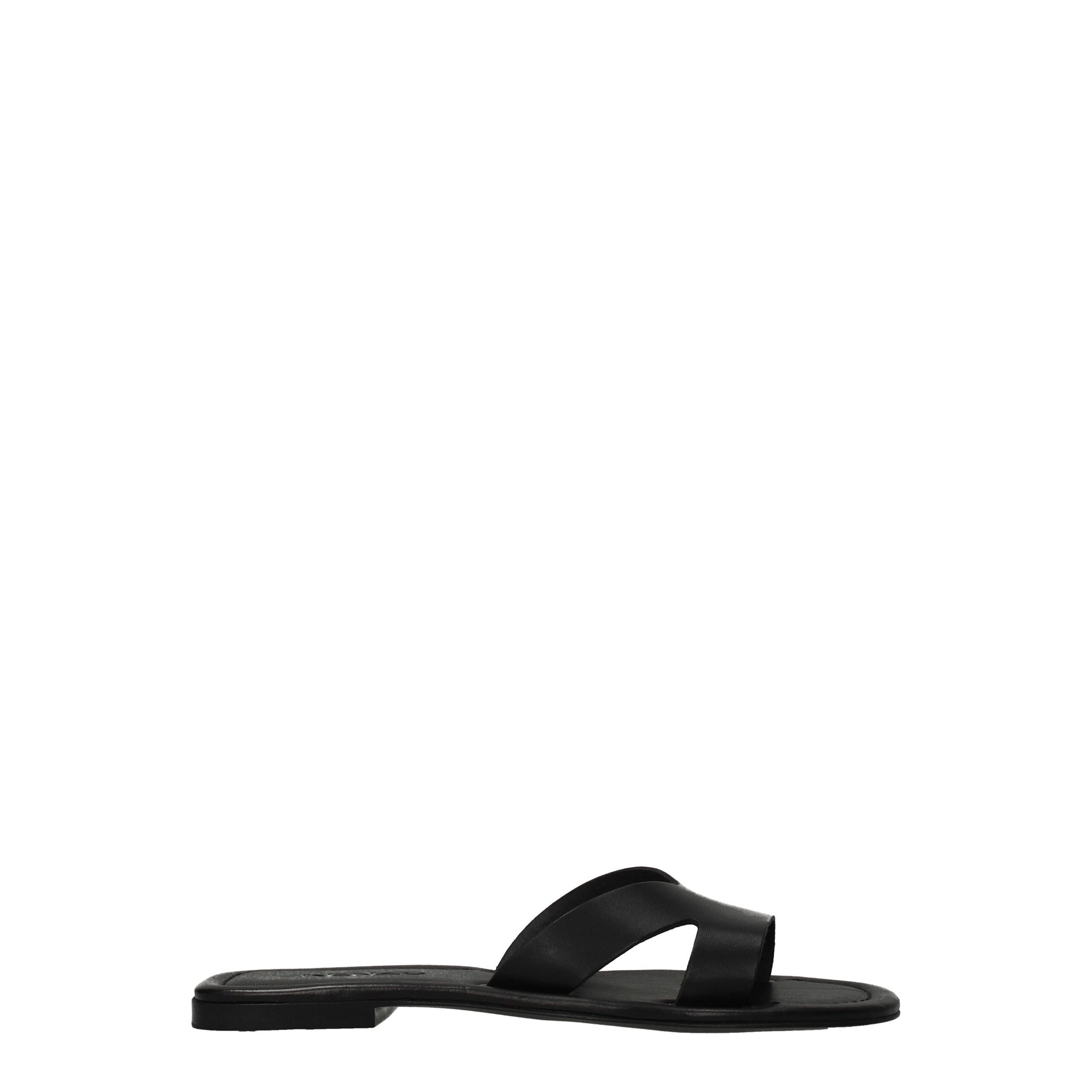 Black Leather Slippers