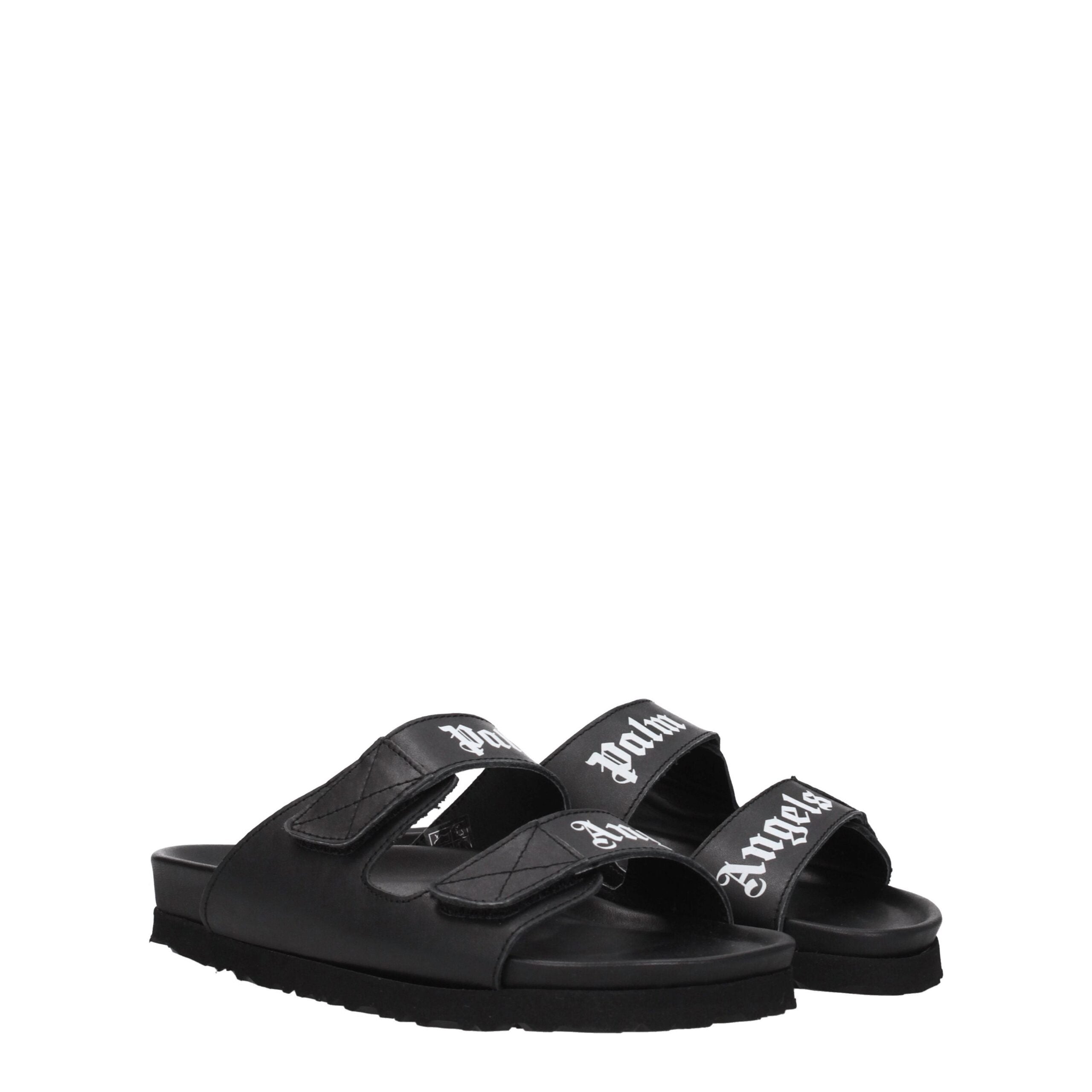 Black Leather Flat Sandals