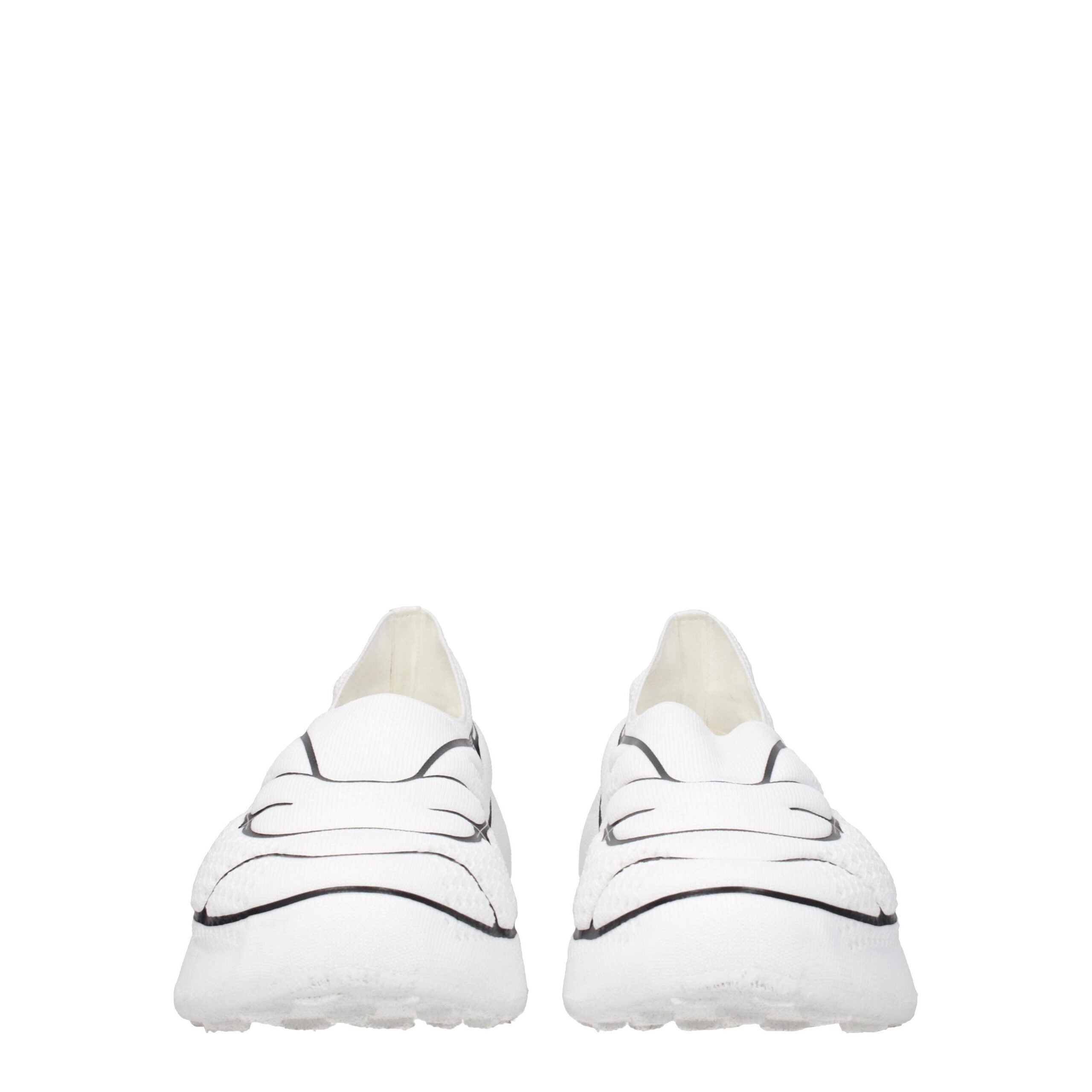 White Fabric Low Top Sneakers