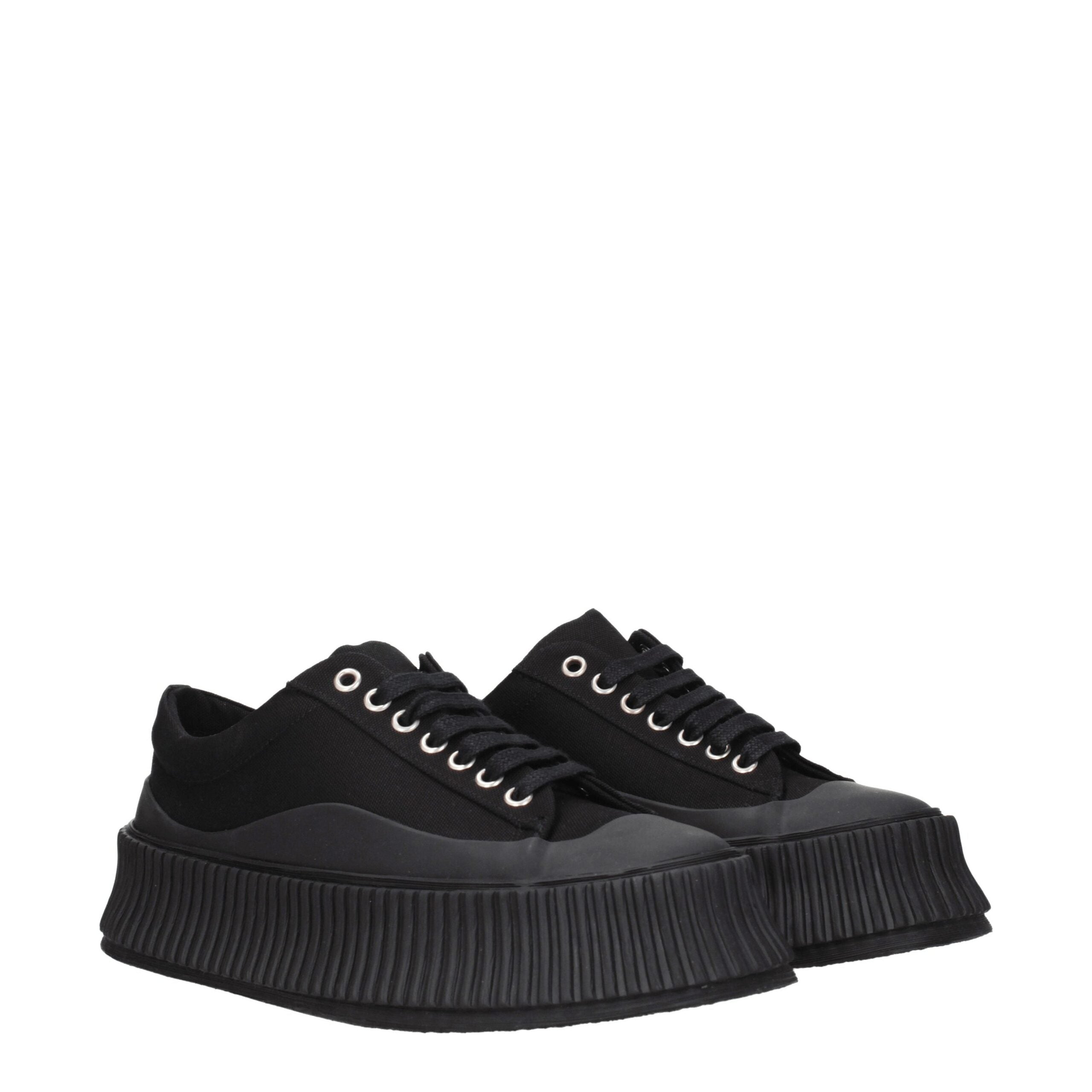 Black Fabric Chunky Sneakers