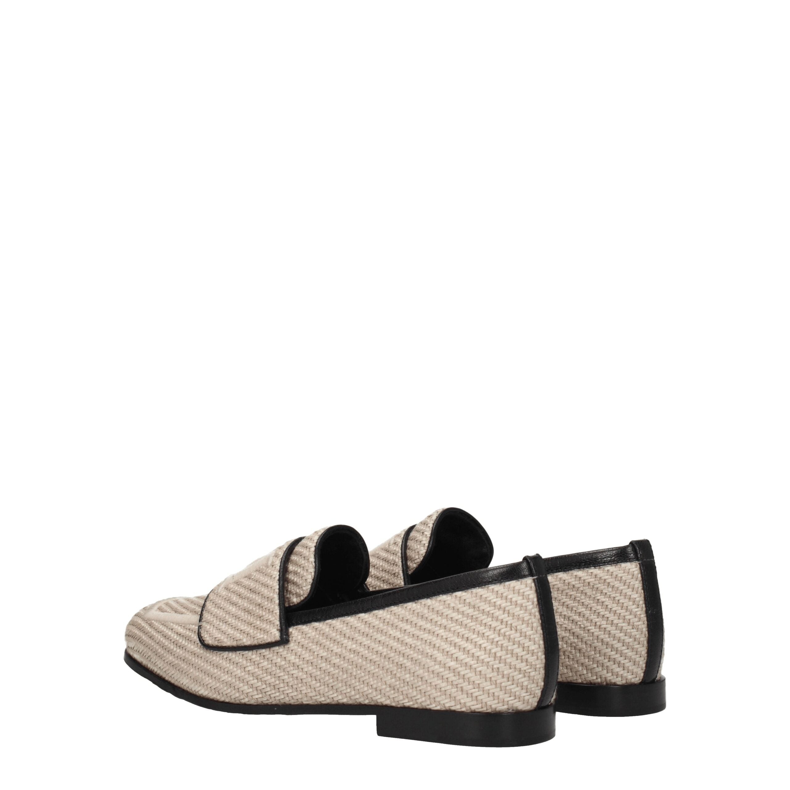 Beige Fabric Slip-On Loafers