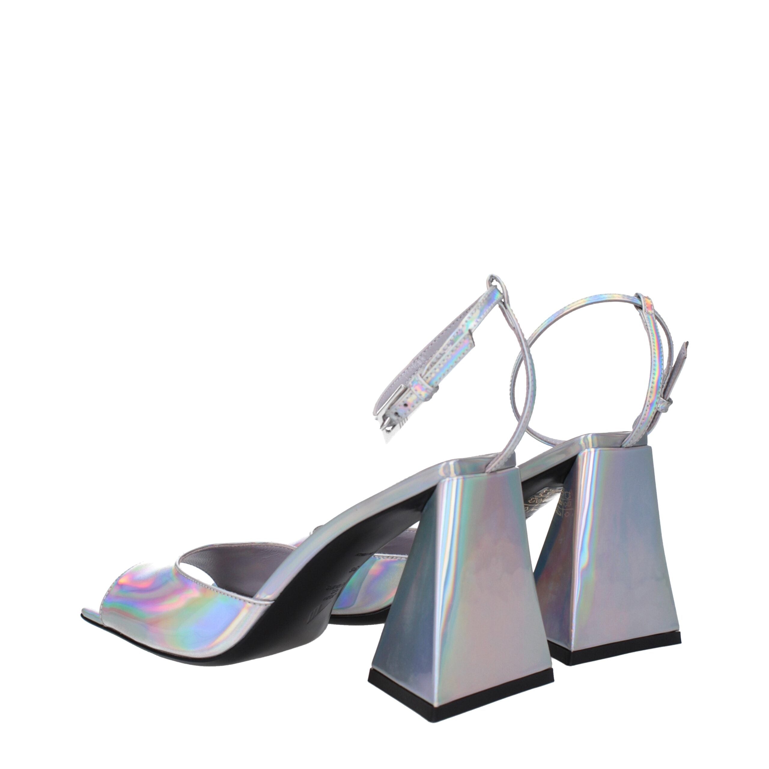 Gray Leather Platform Sandals