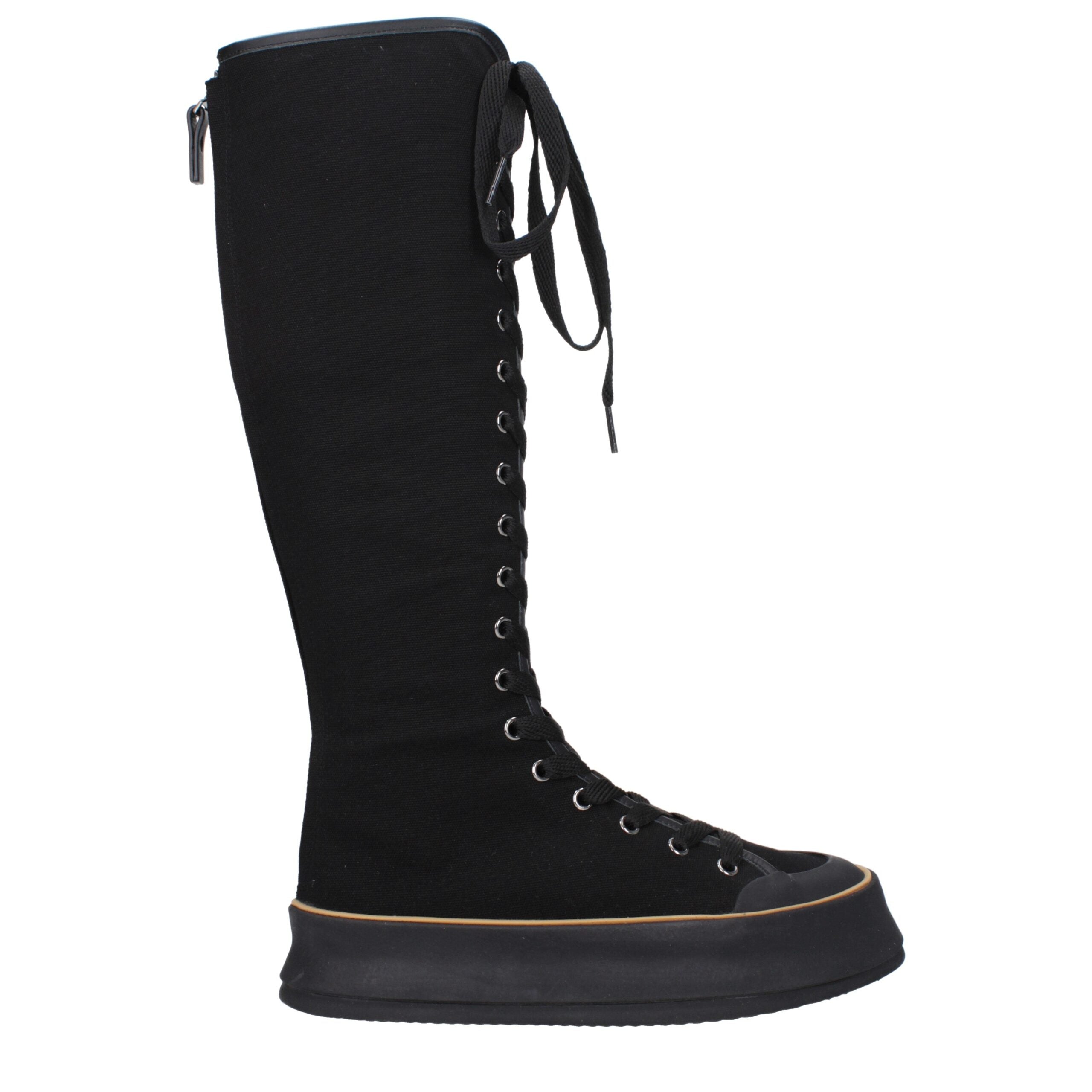 Black Fabric Lace-Up Boots