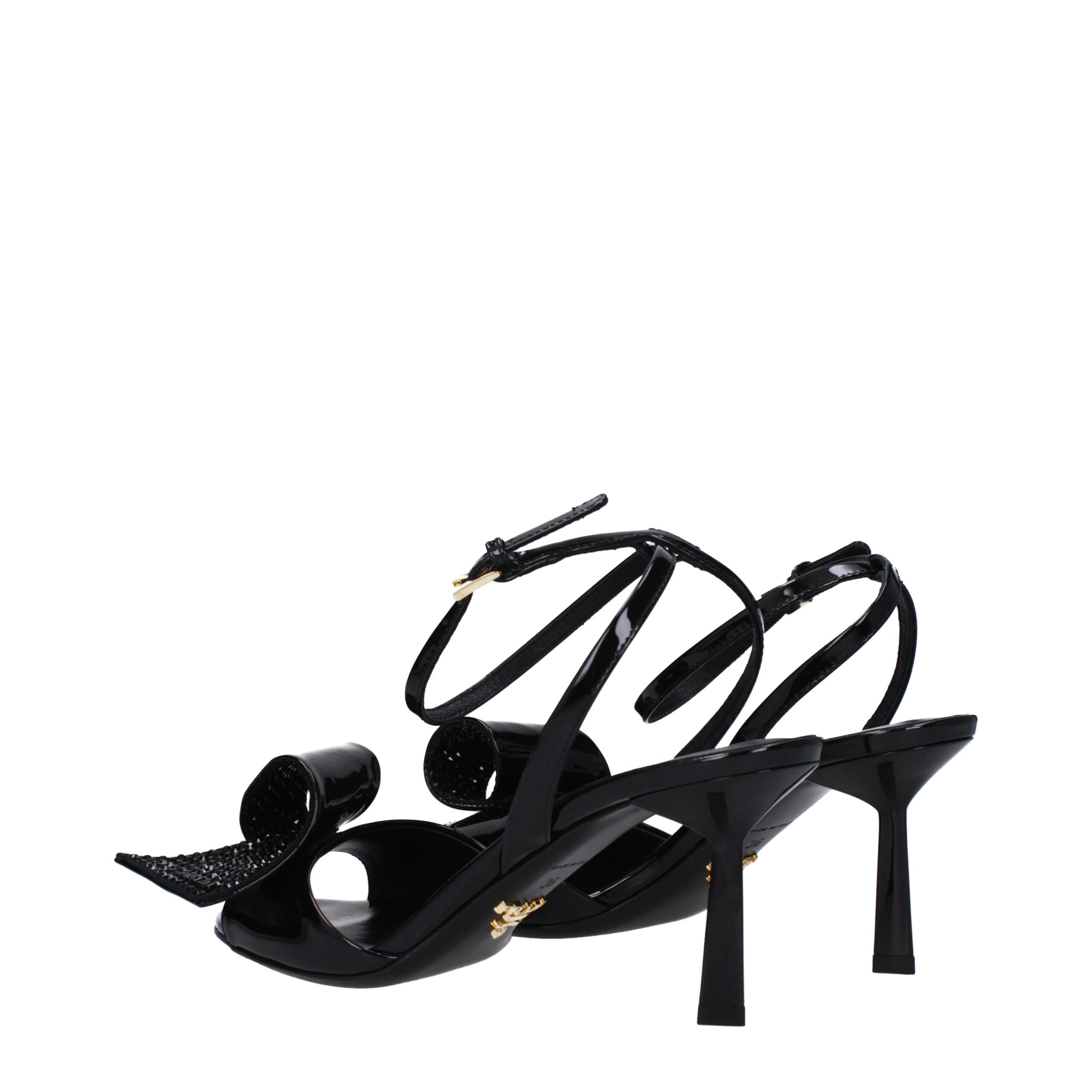 Black Leather Stiletto Heel Sandals