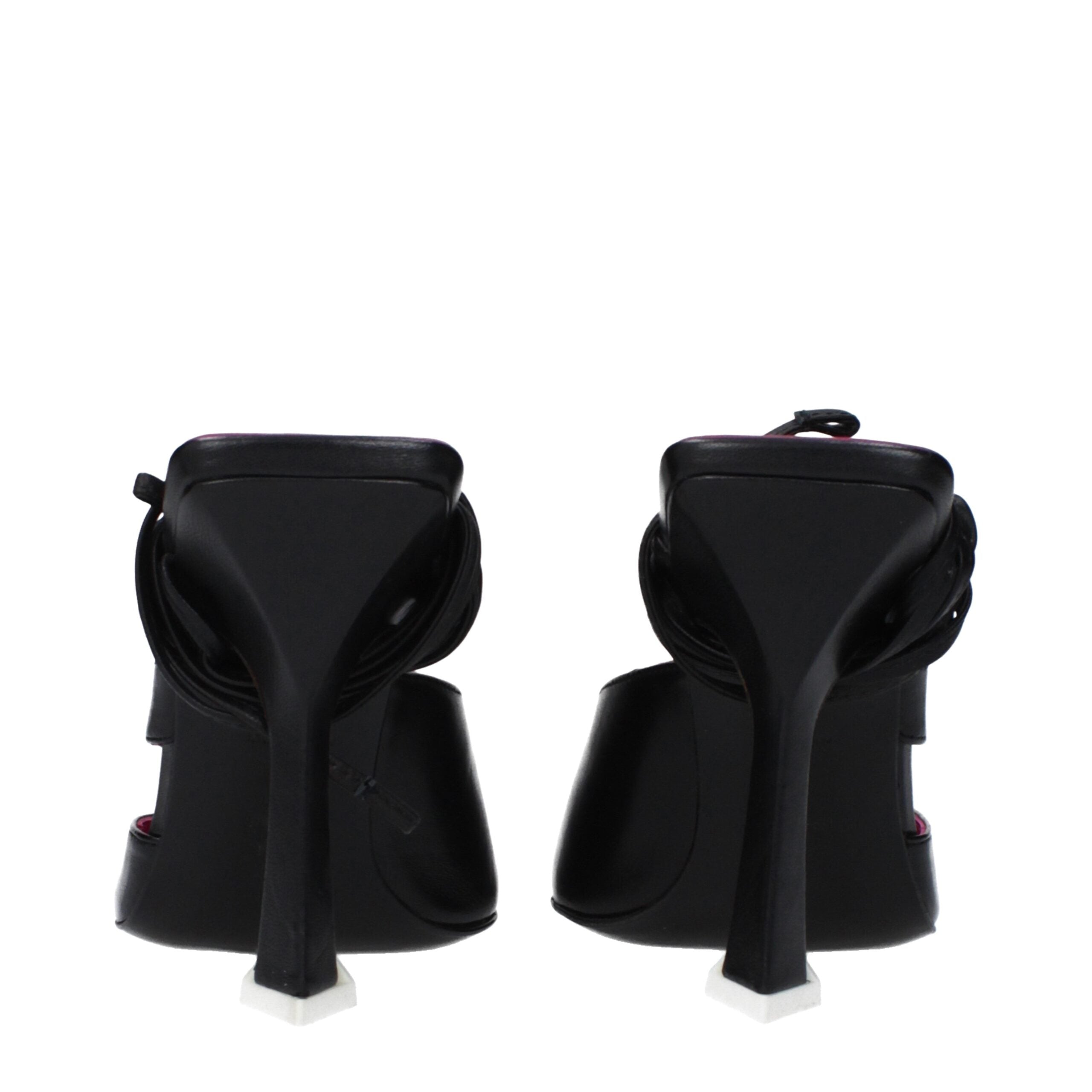 Black Leather Stiletto Heel Sandals