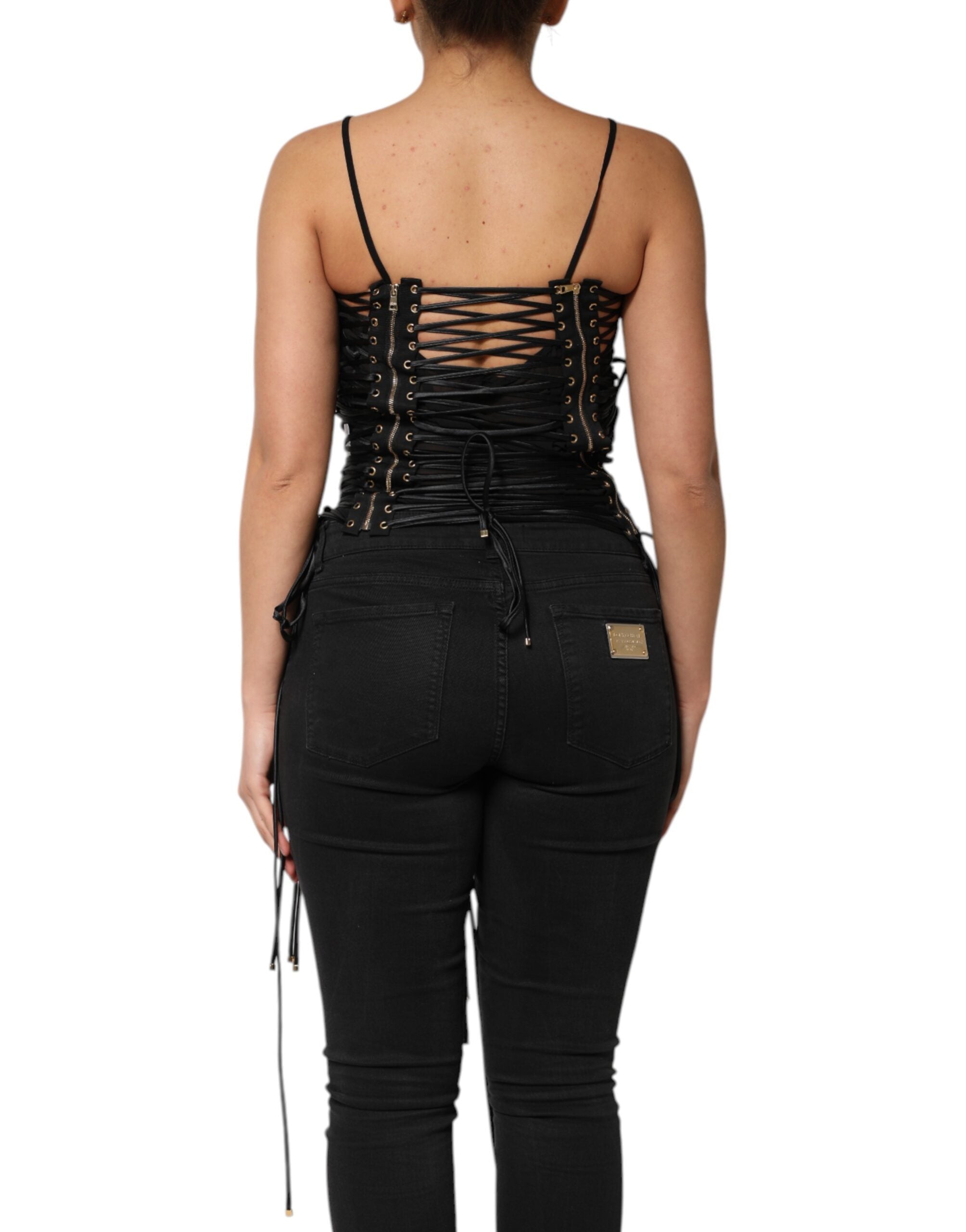 Black Eyelet Embellished Corset Style Top