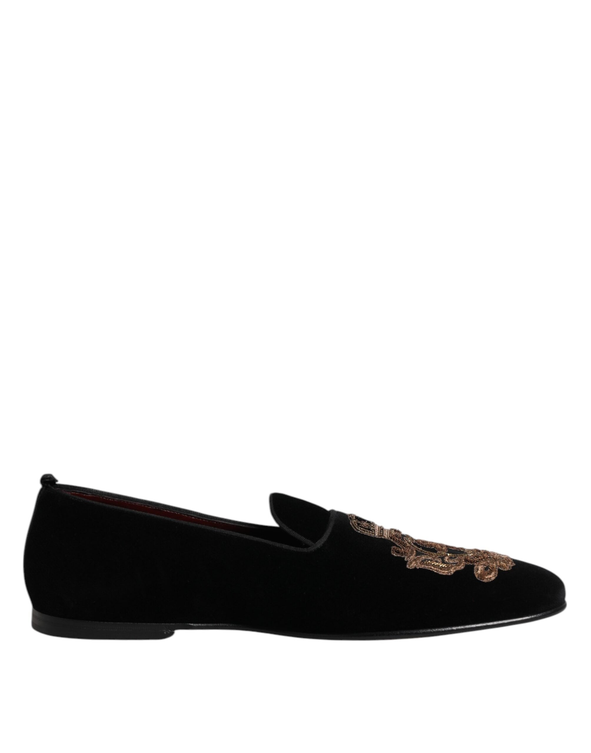 Black Velvet Gold Crown Mens Loafers Shoes