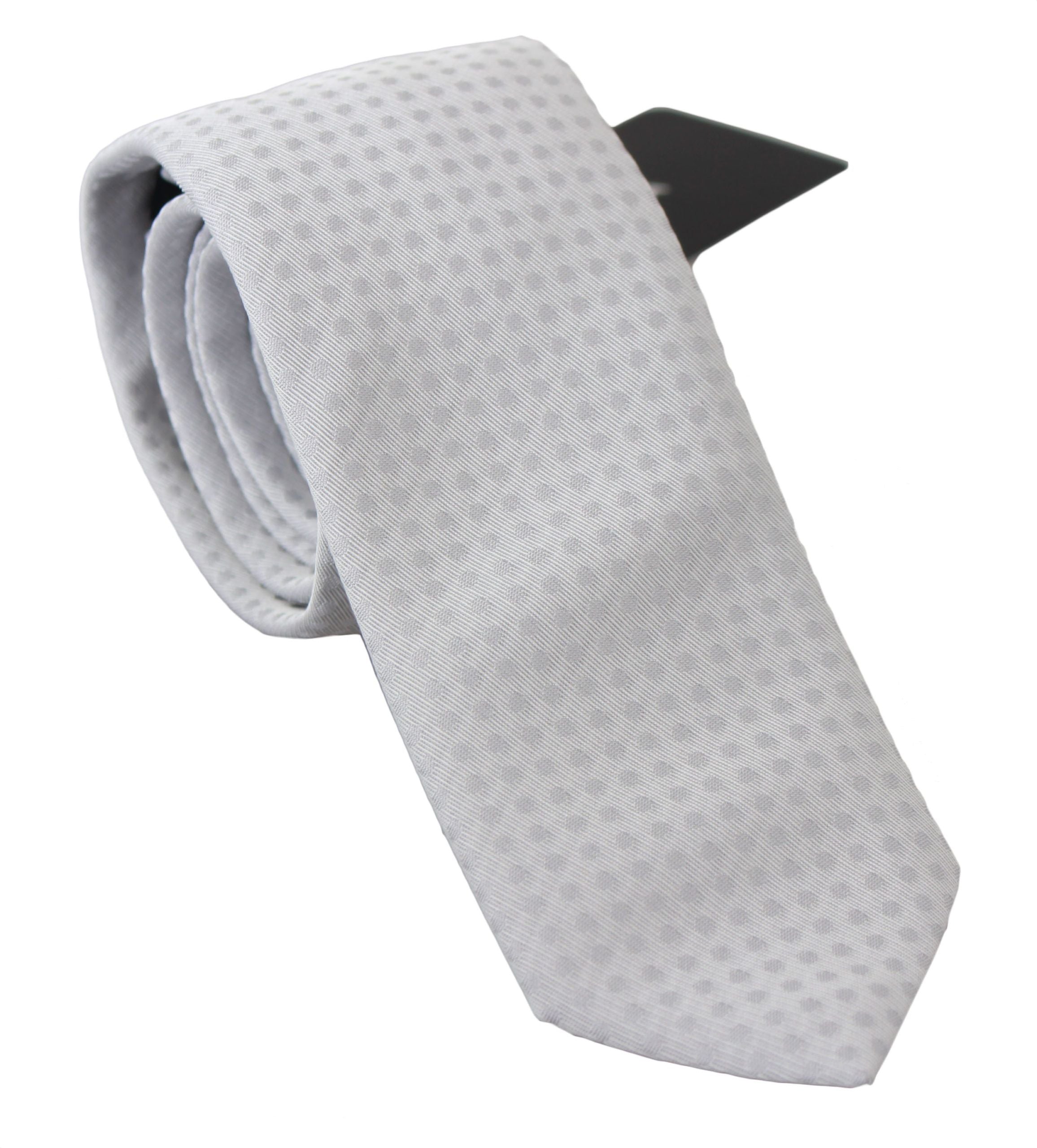 White Patterned Classic Mens Slim Necktie Tie