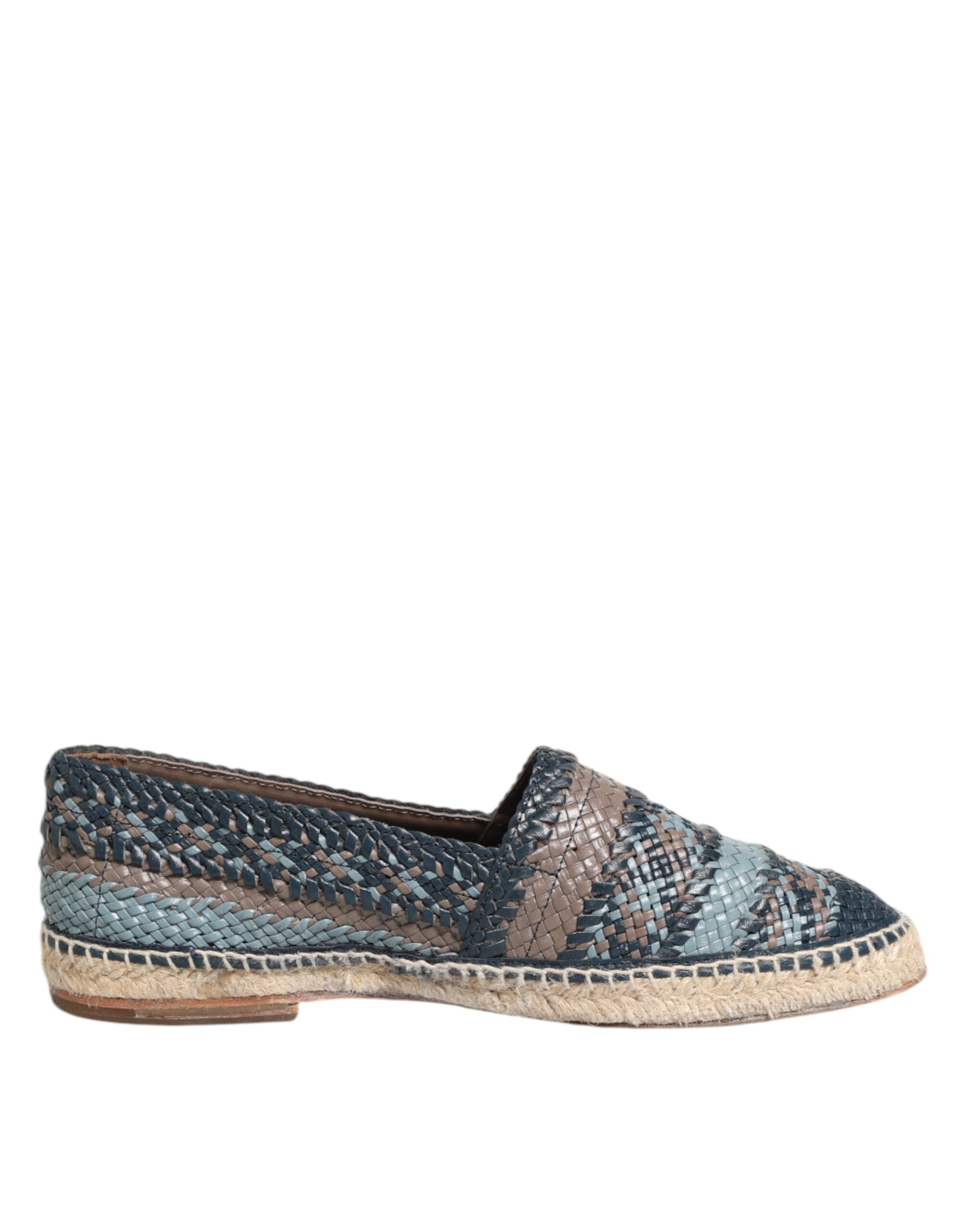 Blue Gray Woven Leather Buffalo Espadrille Shoes