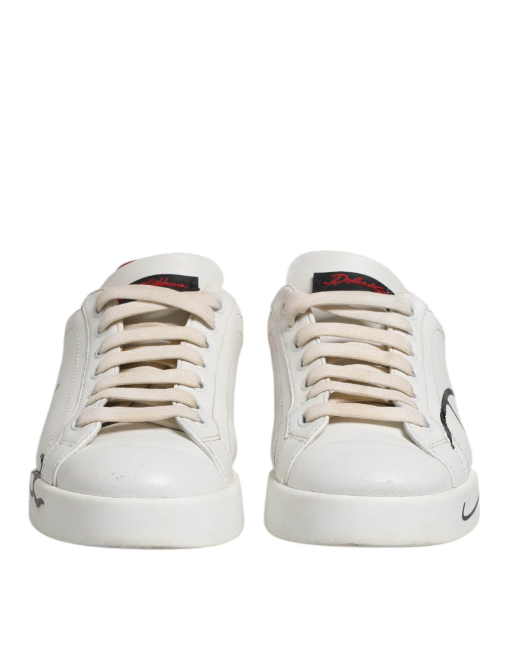White Red Leather Logo Low Top Sneakers Shoes