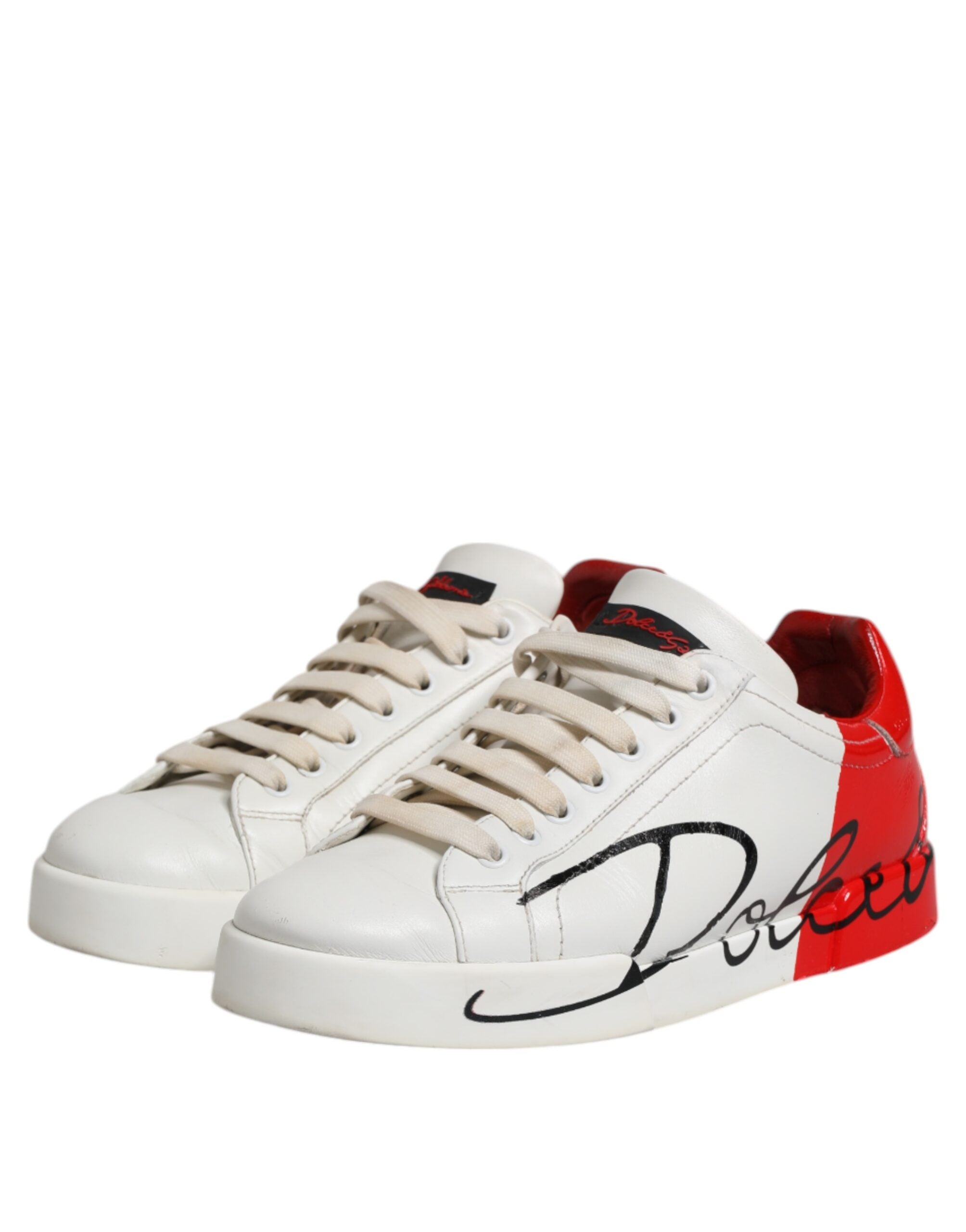 White Red Leather Logo Low Top Sneakers Shoes