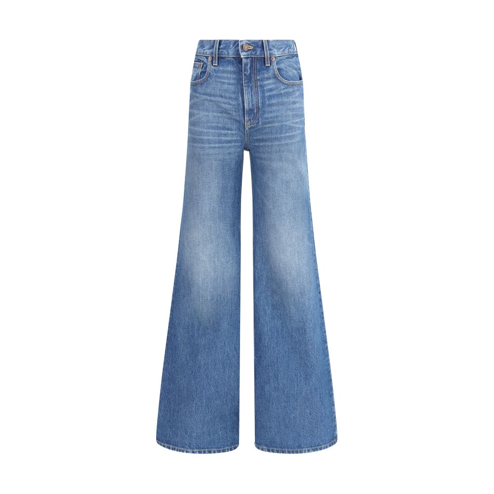 Blue Cotton Flared Jeans