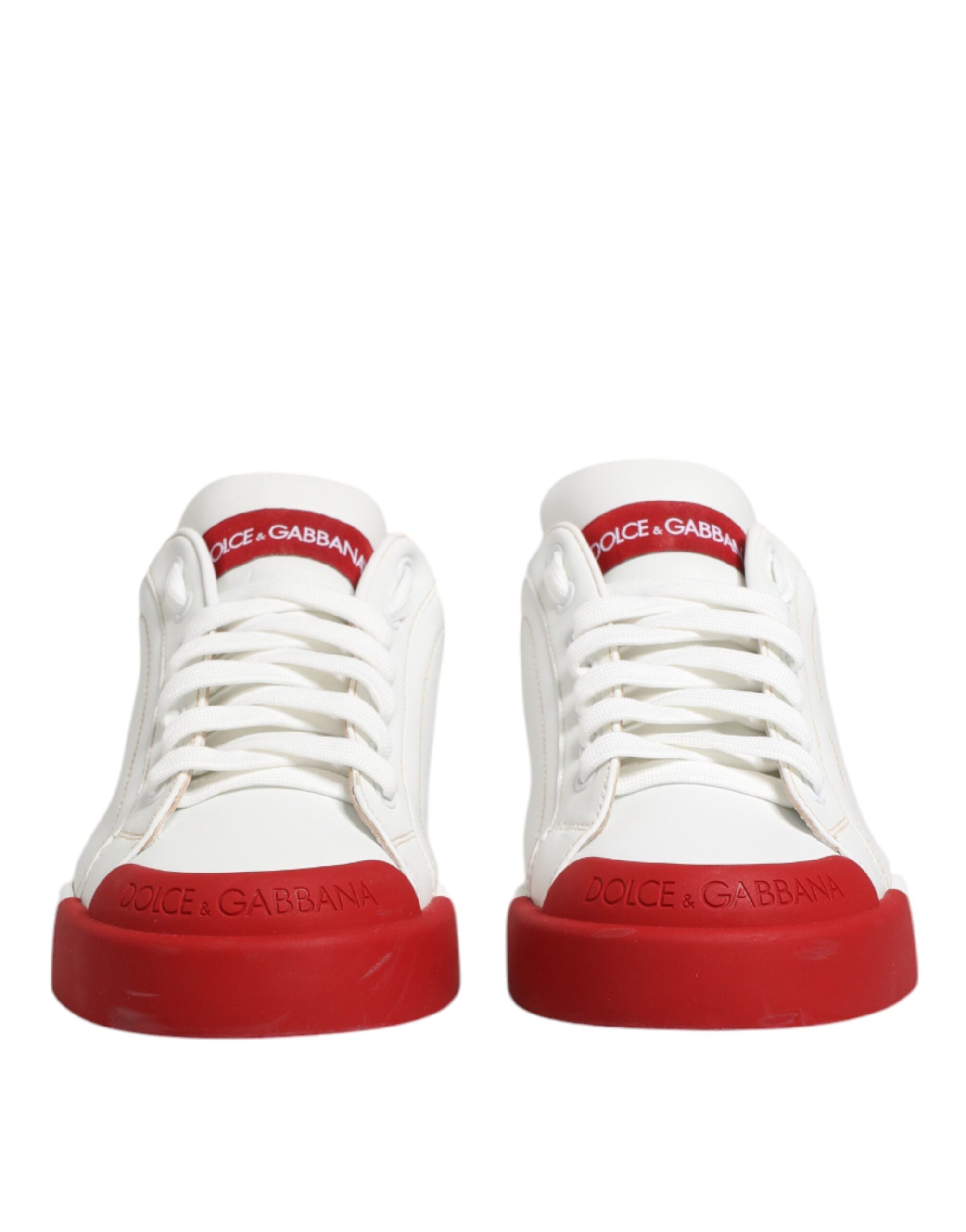 White Red Leather Lace Up Sneakers Shoes