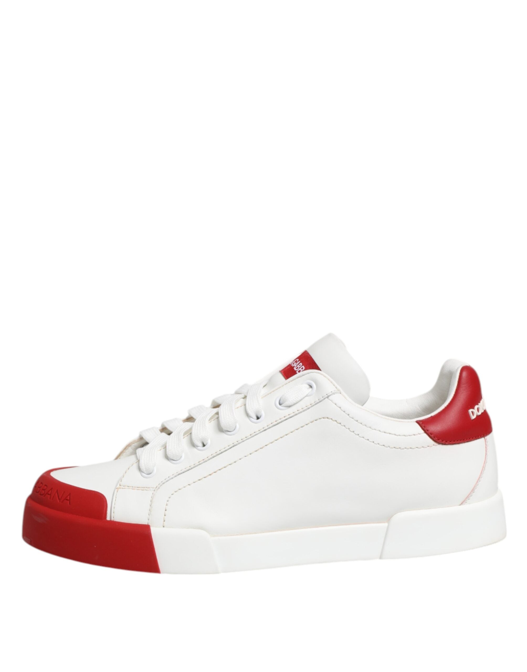 White Red Leather Lace Up Sneakers Shoes