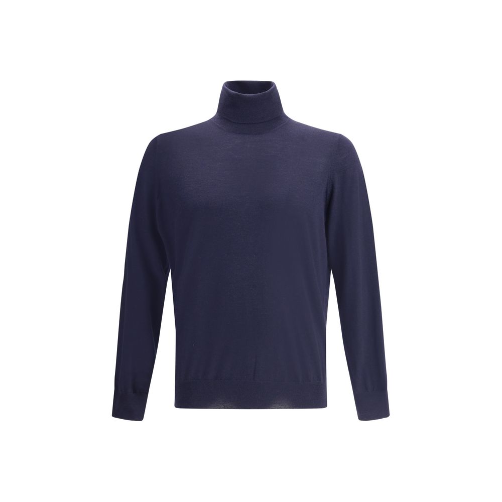 Blue Fleece Wool Turtleneck
