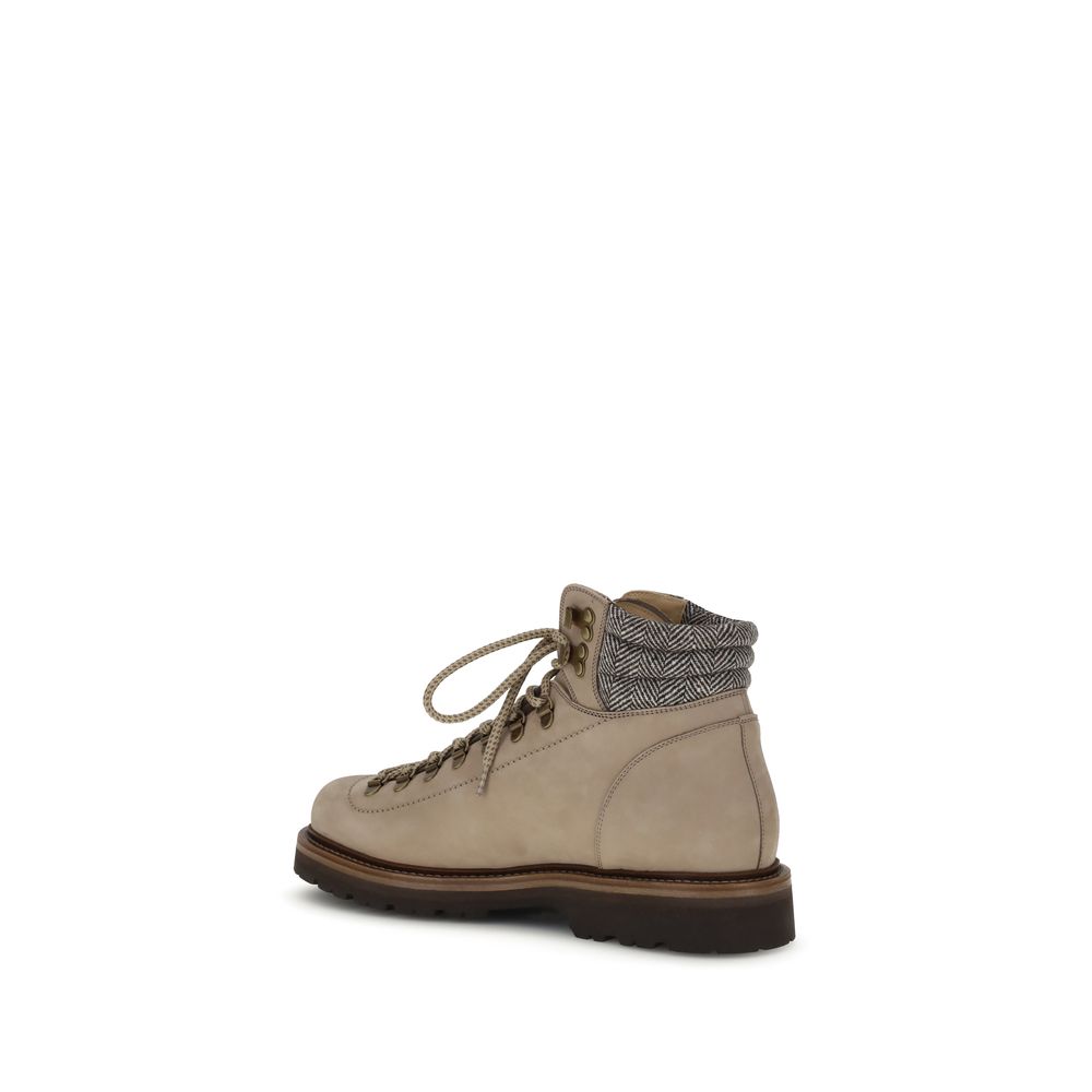 Beige Calf Leather Bos Taurus Lace-Up Boots