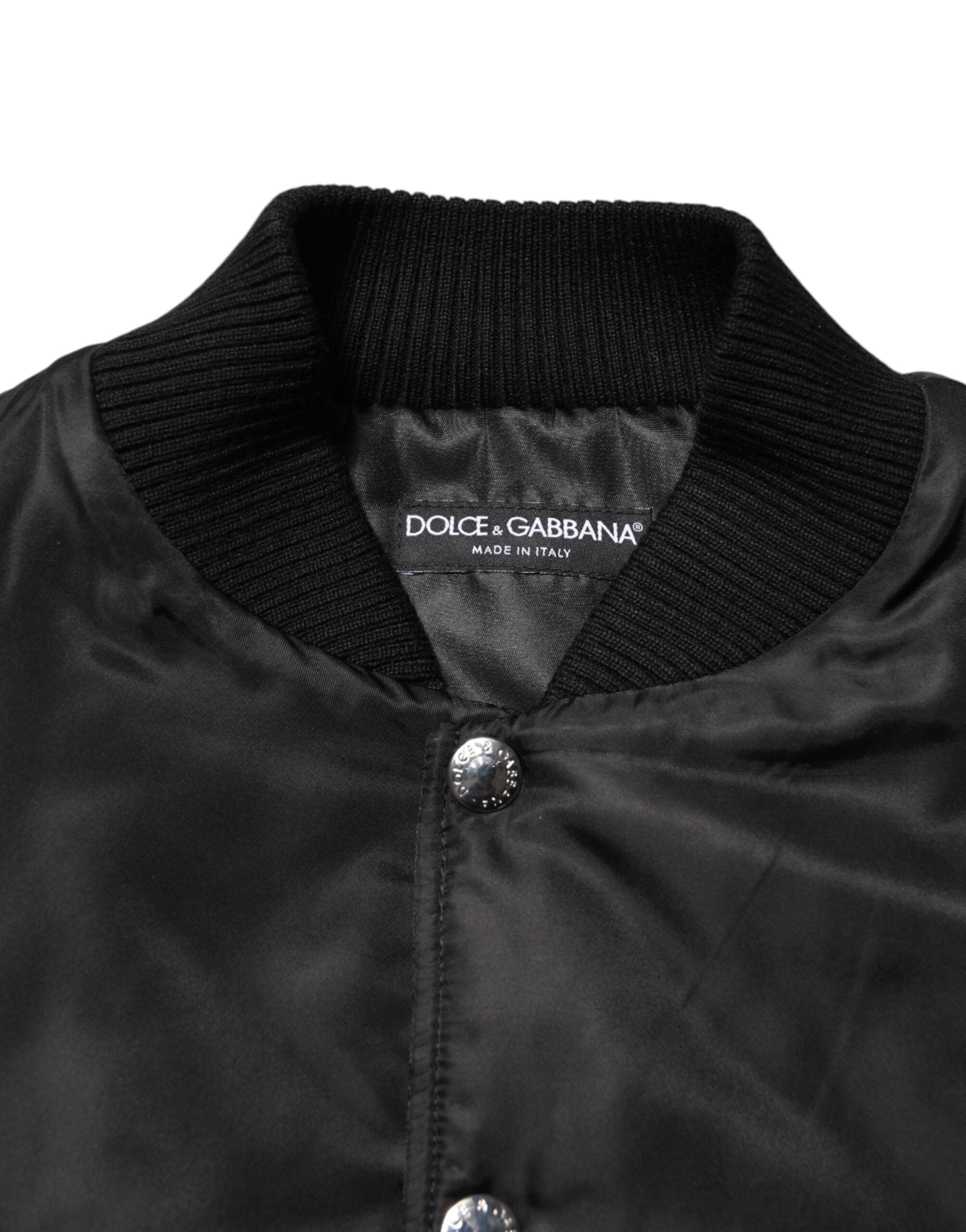 Black Polyester Logo Plaque Bomber Jacket