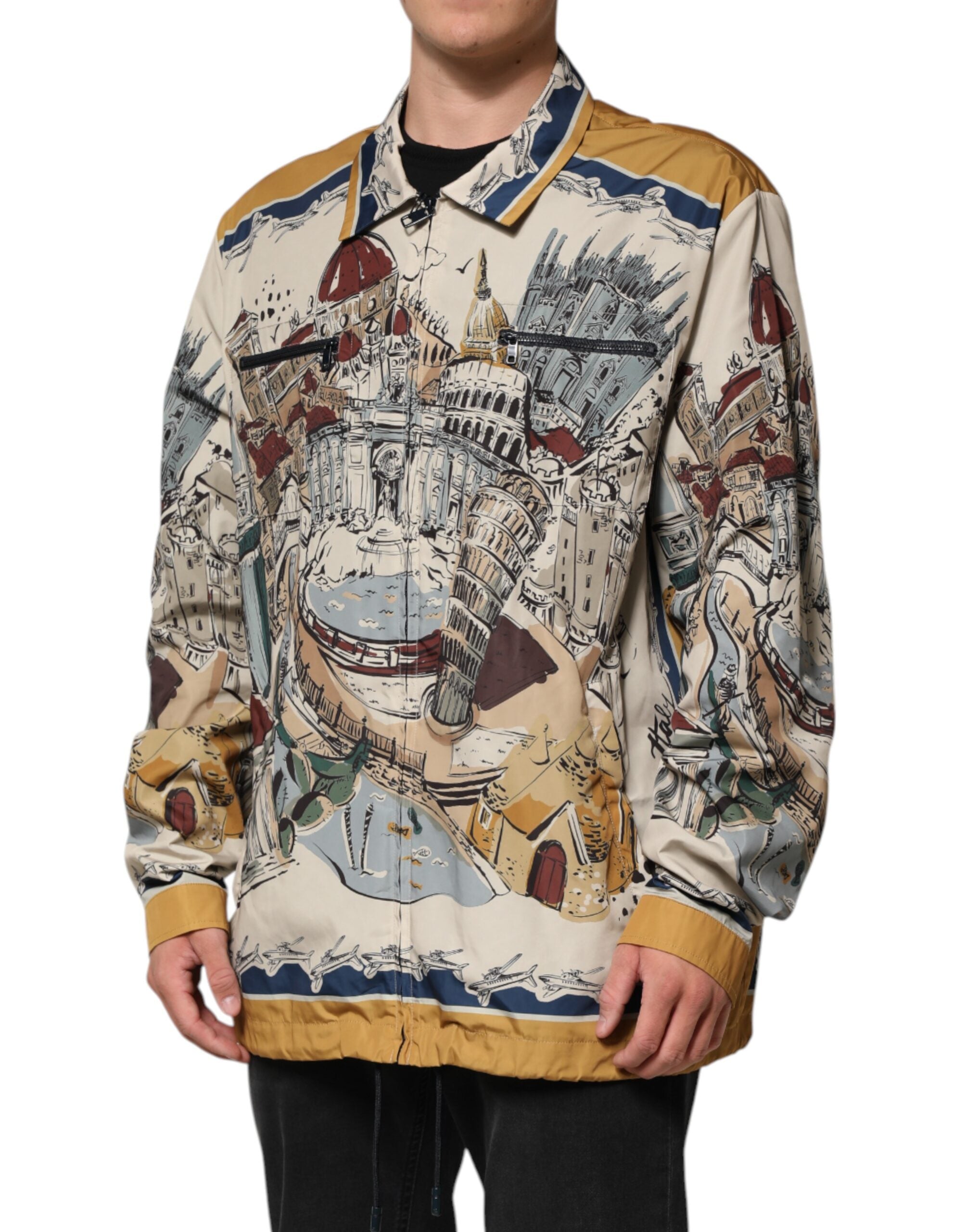 Multicolor Italian Motif Men Bomber Jacket